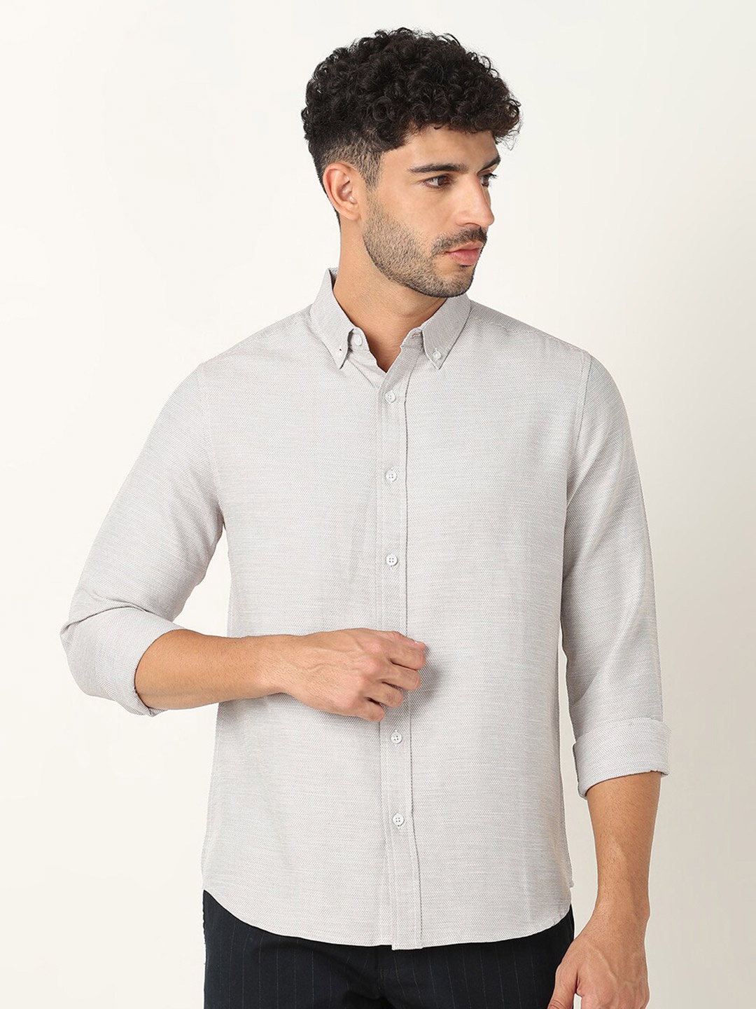 

R&B Men Slim Fit Cotton Casual Shirt, Beige