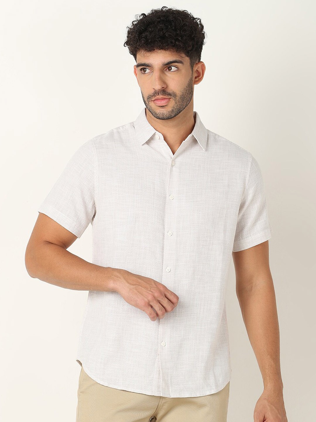 

R&B Spread Collar Opaque Cotton Casual Shirt, Grey