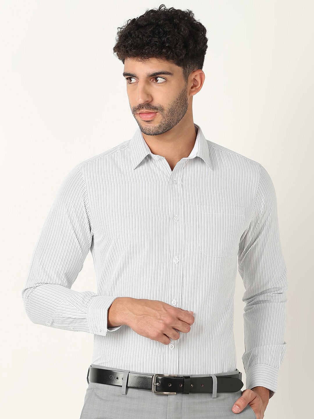 

R&B Slim Fit Striped Formal Shirt, Black