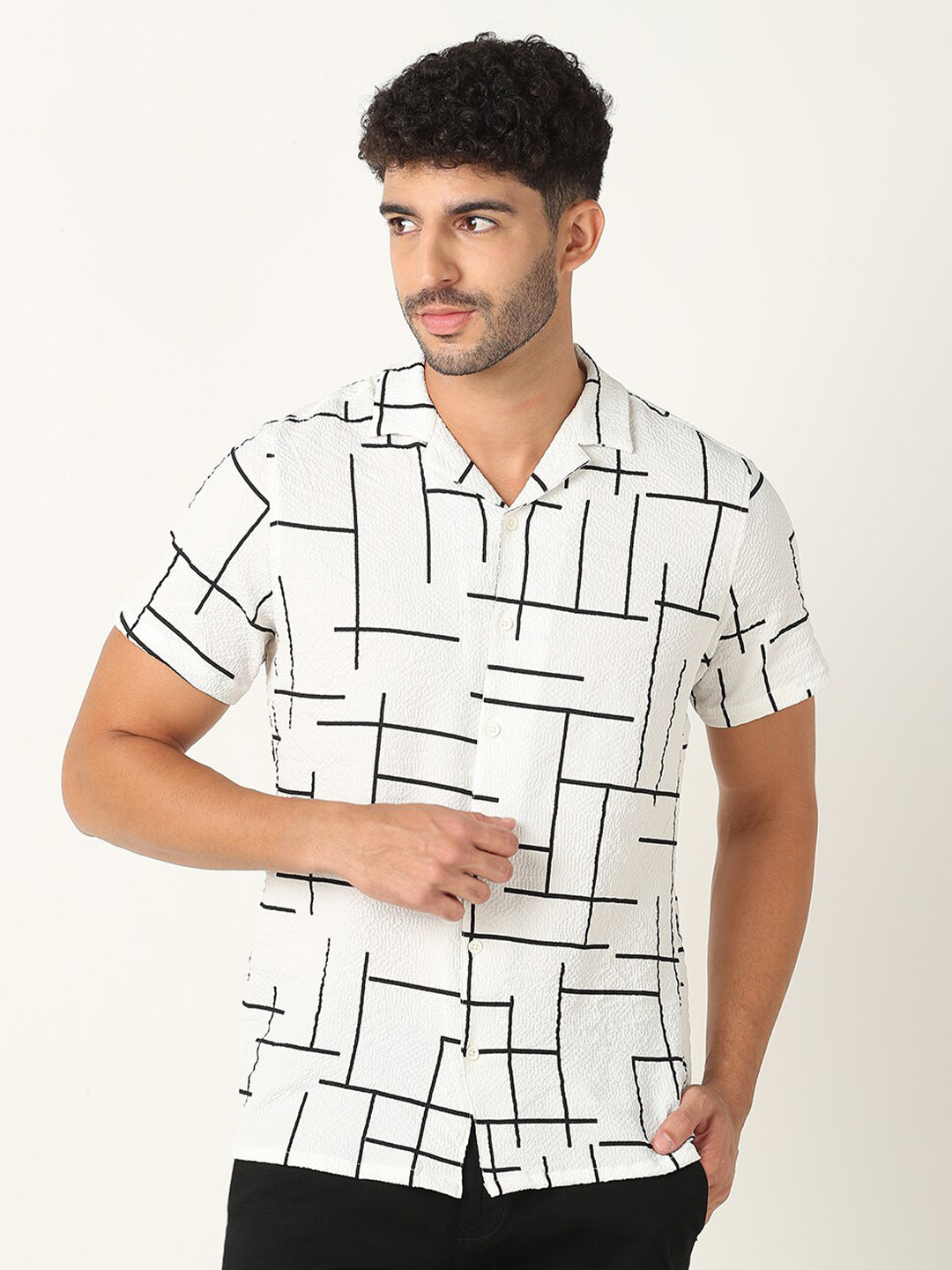 

R&B Printed Casual Shirt, White
