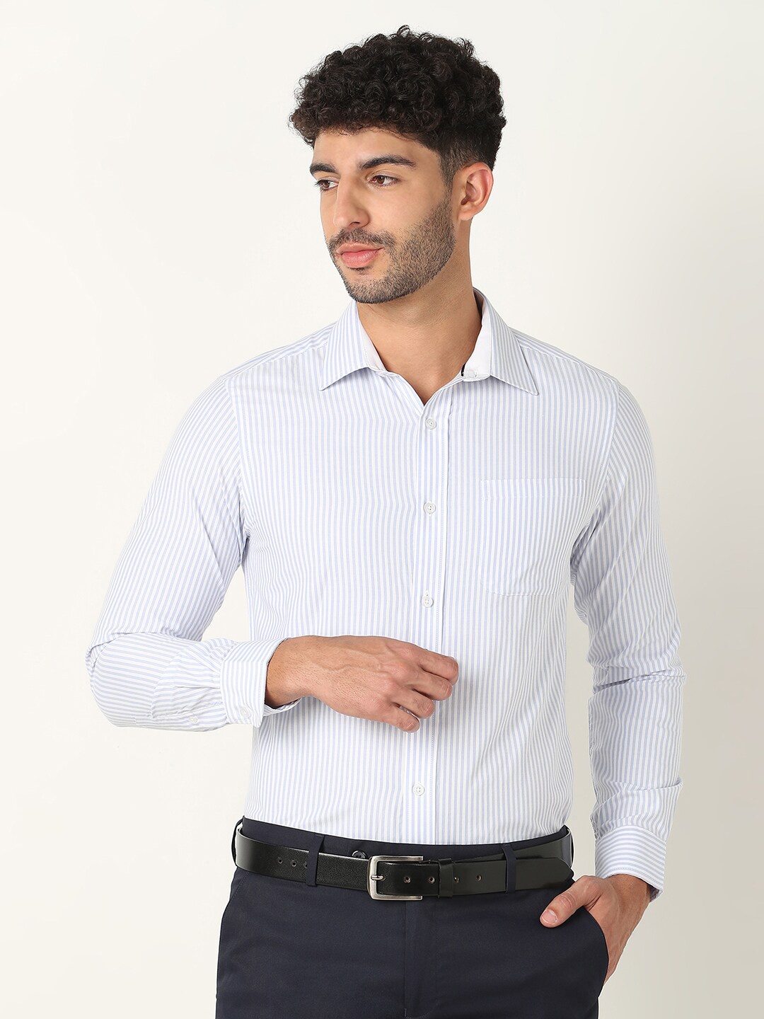 

R&B Slim Fit Striped Casual Shirt, Blue