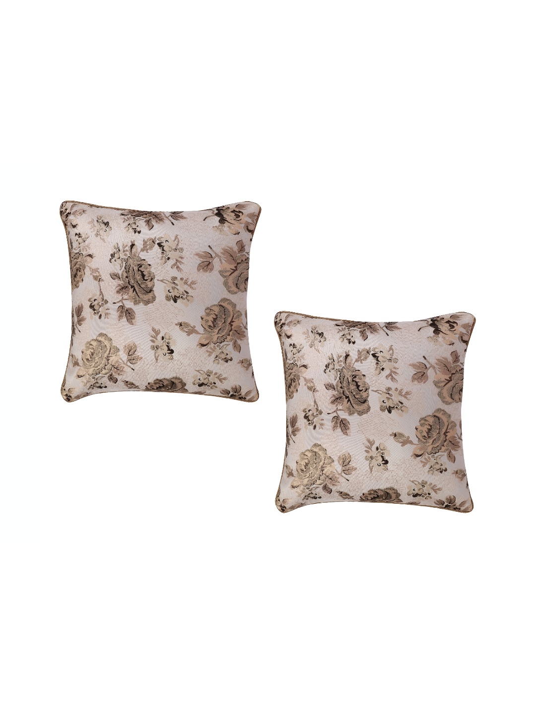 MONKDECOR Gold-Toned & Brown Set of 2 Floral Square Cushion Covers
