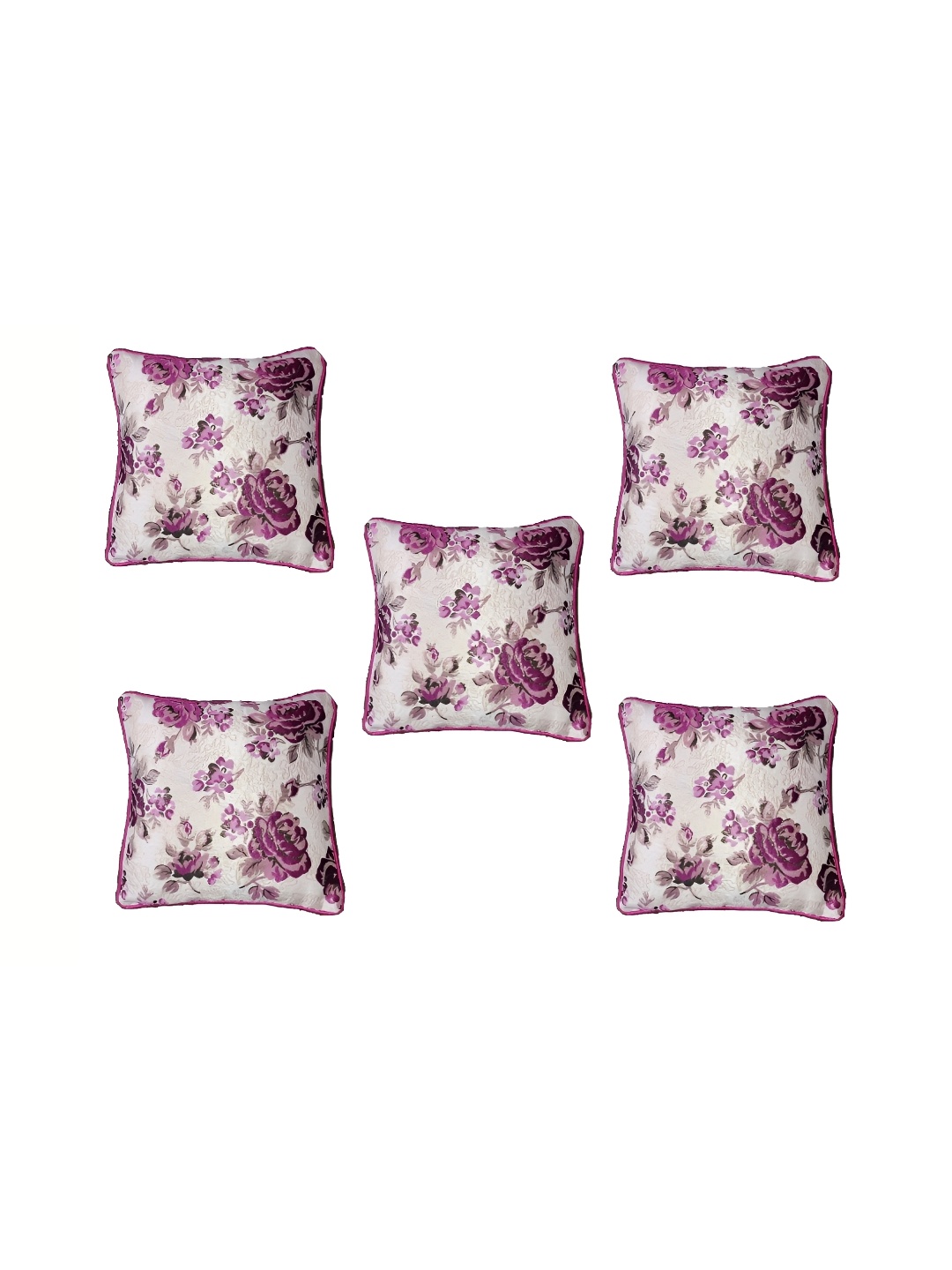 MONKDECOR Pink & White Set of 5 Floral Square Cushion Covers