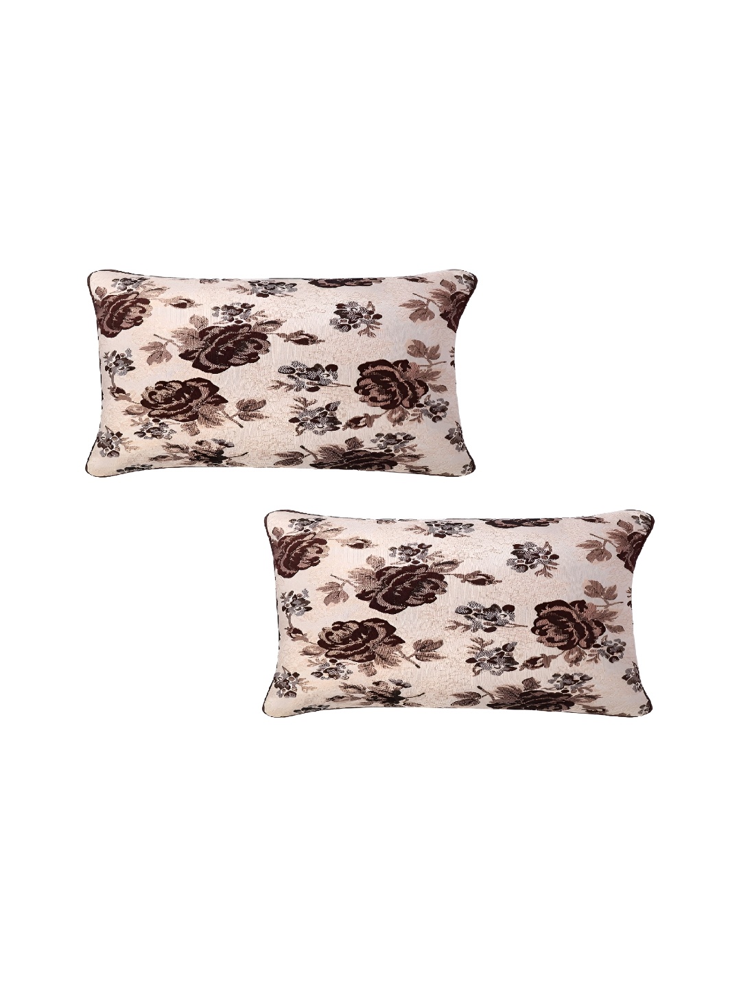 

MONKDECOR Brown & Pink Set of 2 Floral Rectangle Cushion Covers