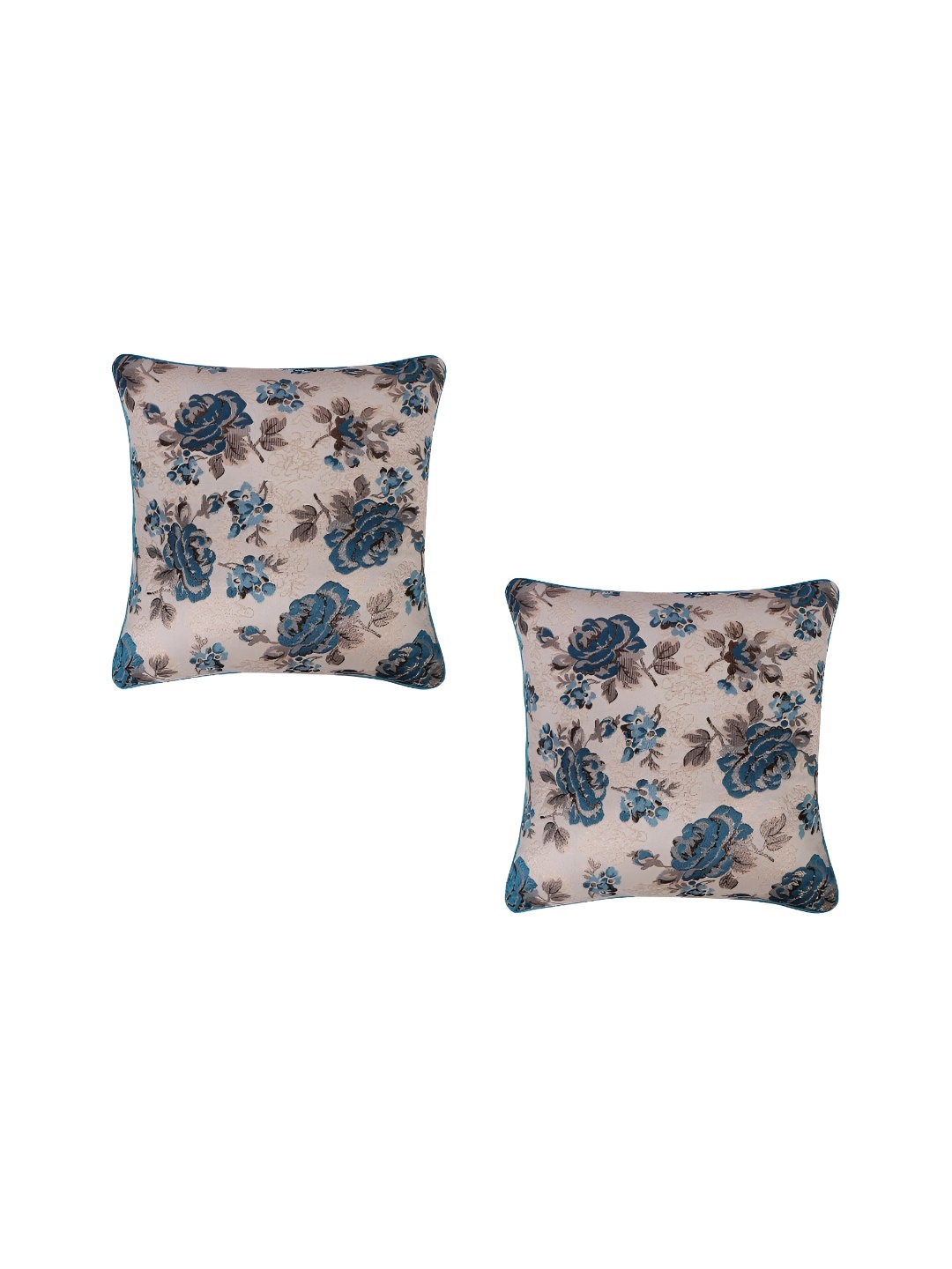 

MONKDECOR Teal & Grey Set of 2 Floral Square Cushion Covers