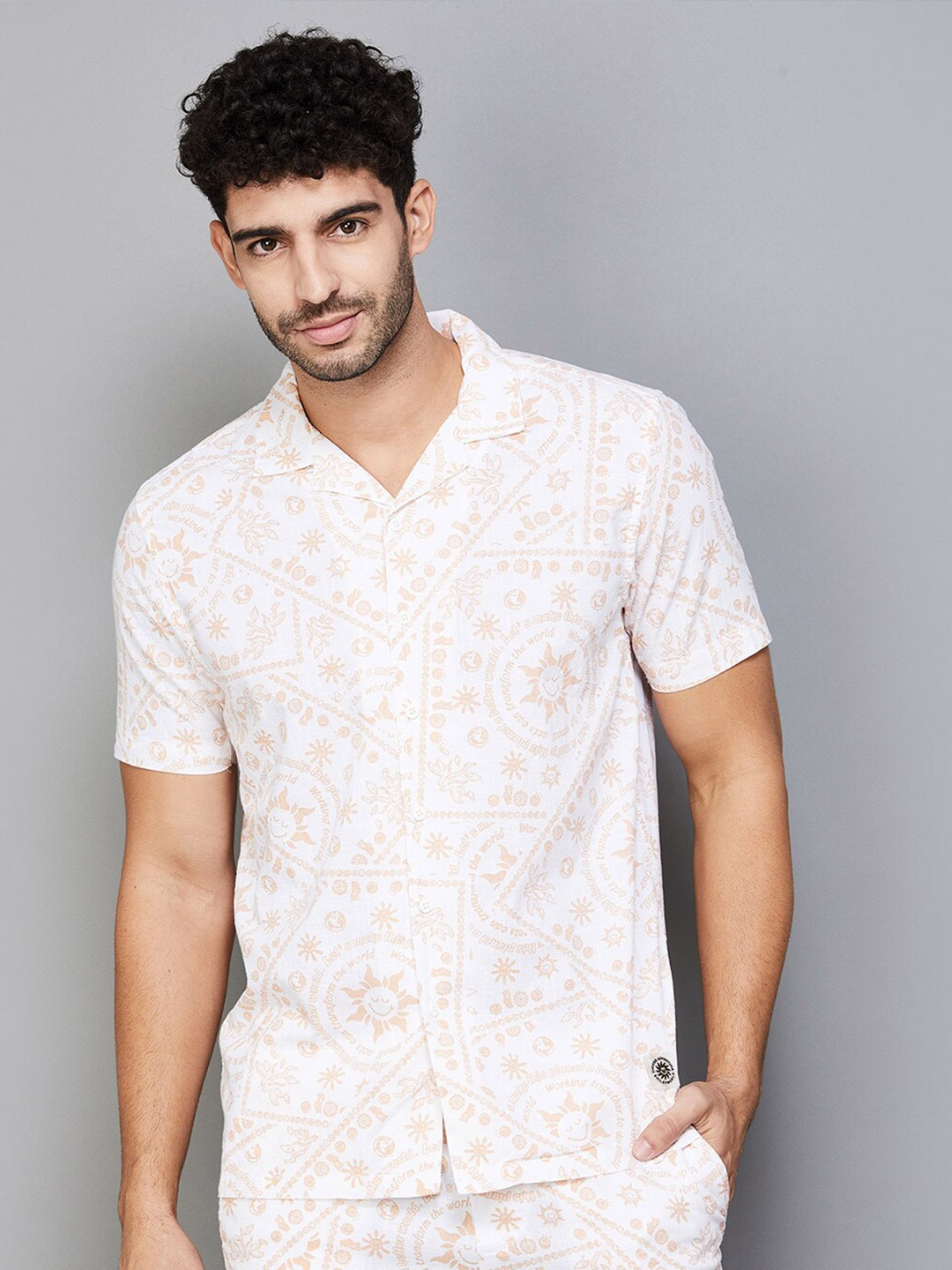 

SmileyWorld Ethnic Motifs Printed Cotton Shirt, White