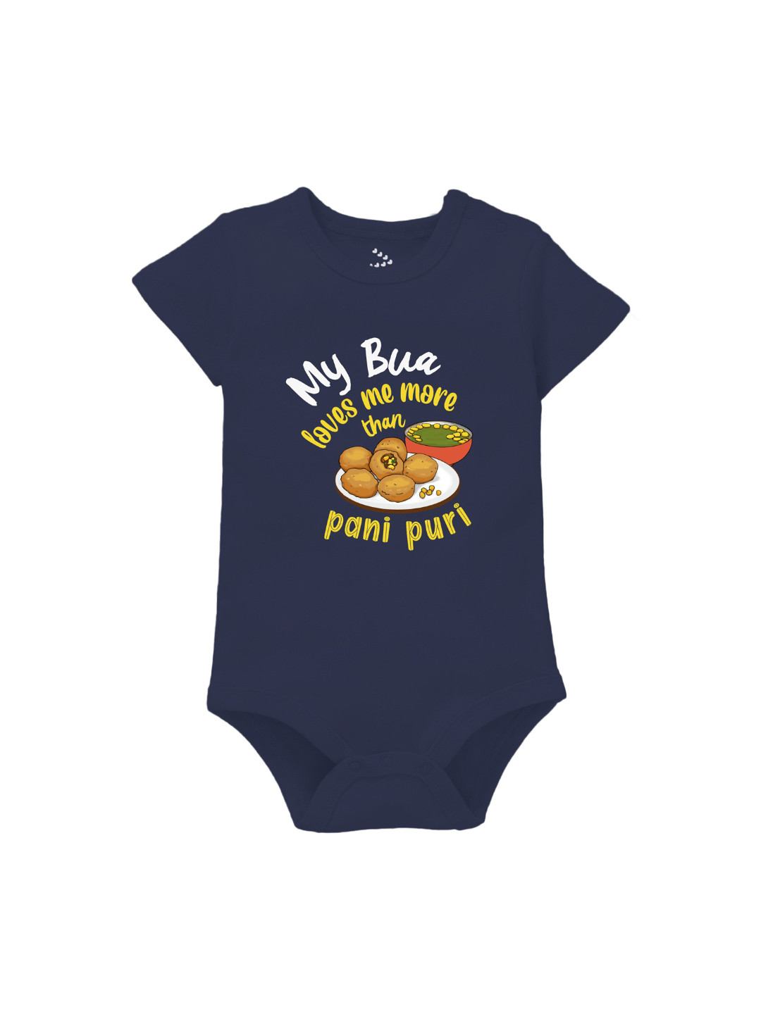 

Zeezeezoo Infants My Bua Loves Me More than Pani-Puri Printed Pure Cotton Bodysuit, Navy blue