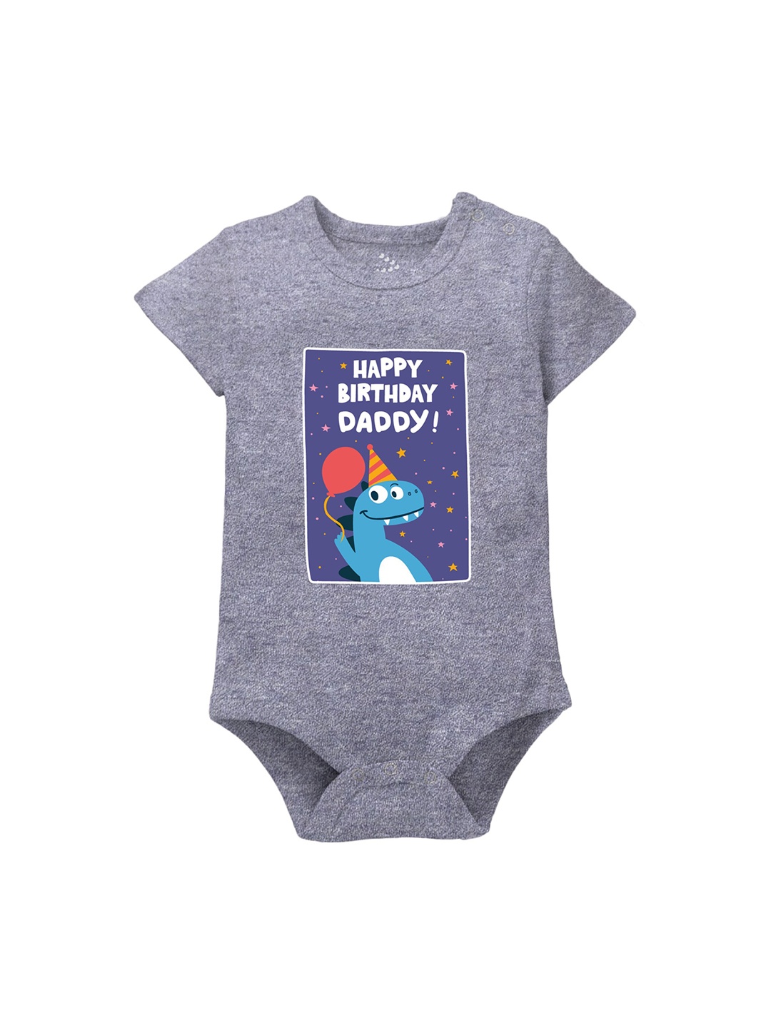 

Zeezeezoo Infants Happy Birthday Daddy Dinosaur Printed Pure Cotton Bodysuit, Grey