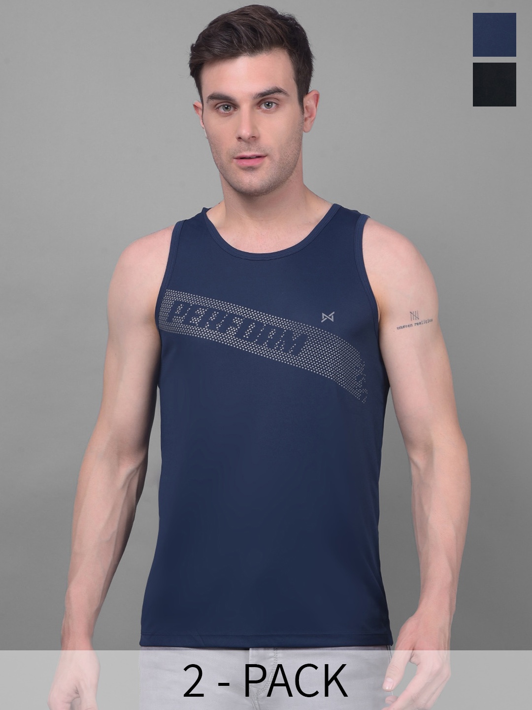 

Force NXT Pack Of 2 Typography Printed Anti-Odour Gym Vest, Blue