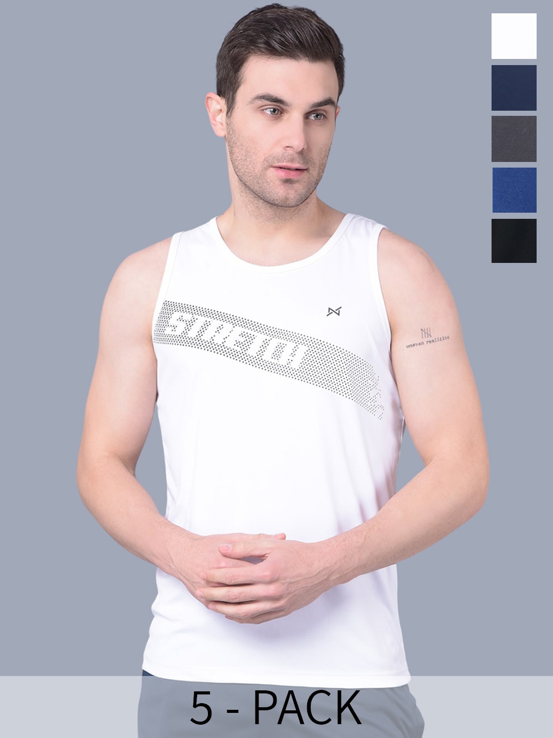 

Force NXT Pack Of 5 Printed Anti Odour Gym Innerwear Vests, White