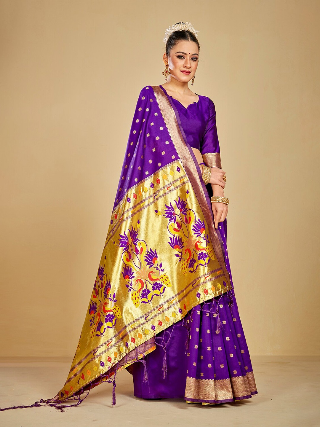 

Panchaamrit Woven Design Zari Paithani Saree, Purple