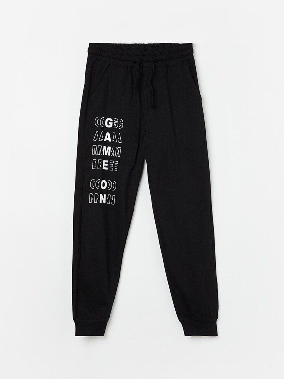 

Fame Forever by Lifestyle Boys Typography Printed Cotton Mid-Rise Joggers, Black