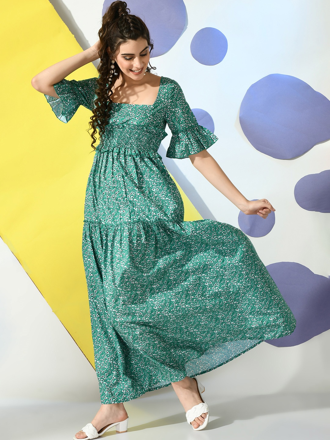 

PRETTY LOVING THING Women Flared Sleeve Fit and Flare Maxi Dress, Green