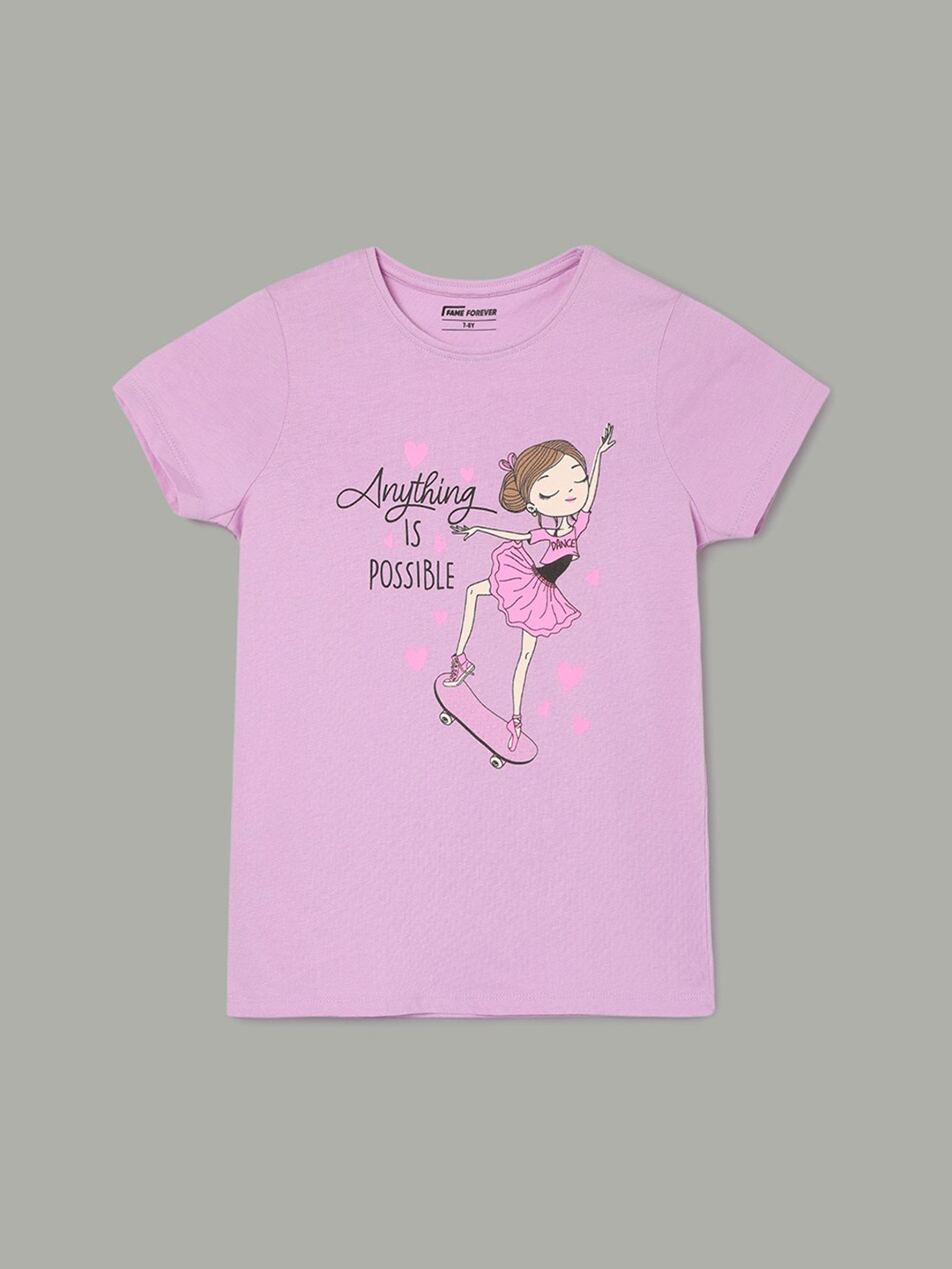

Fame Forever by Lifestyle Girls Pure Cotton Graphic Printed T-shirt, Purple