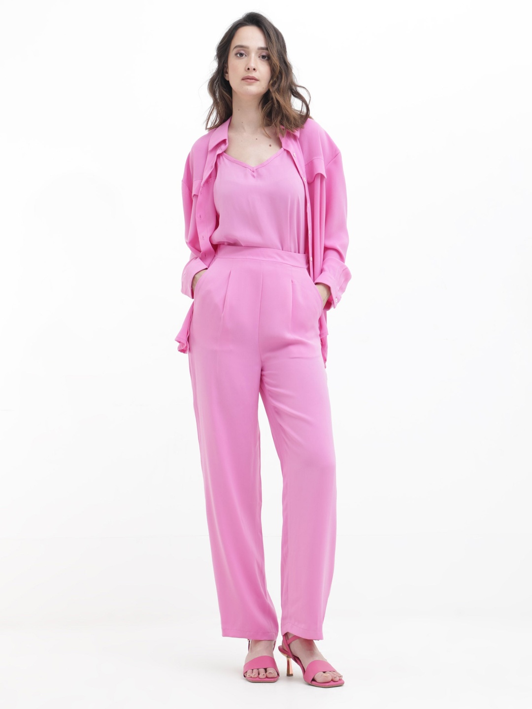 

RAREISM Women Tailored High-Rise Pleated Trousers, Pink