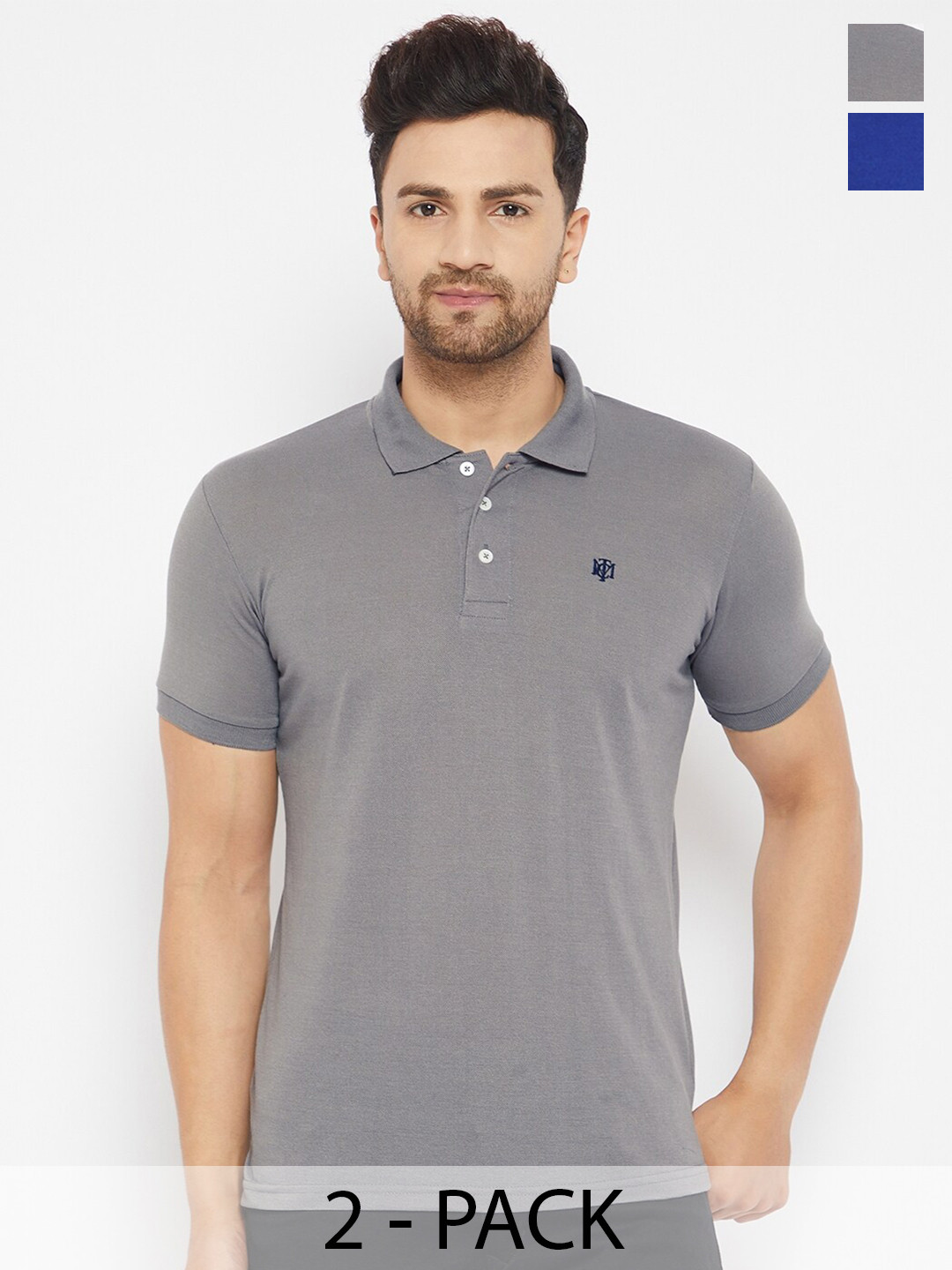 

THE MILLION CLUB Men Pack of 2 Polo Collar T-shirt, Blue