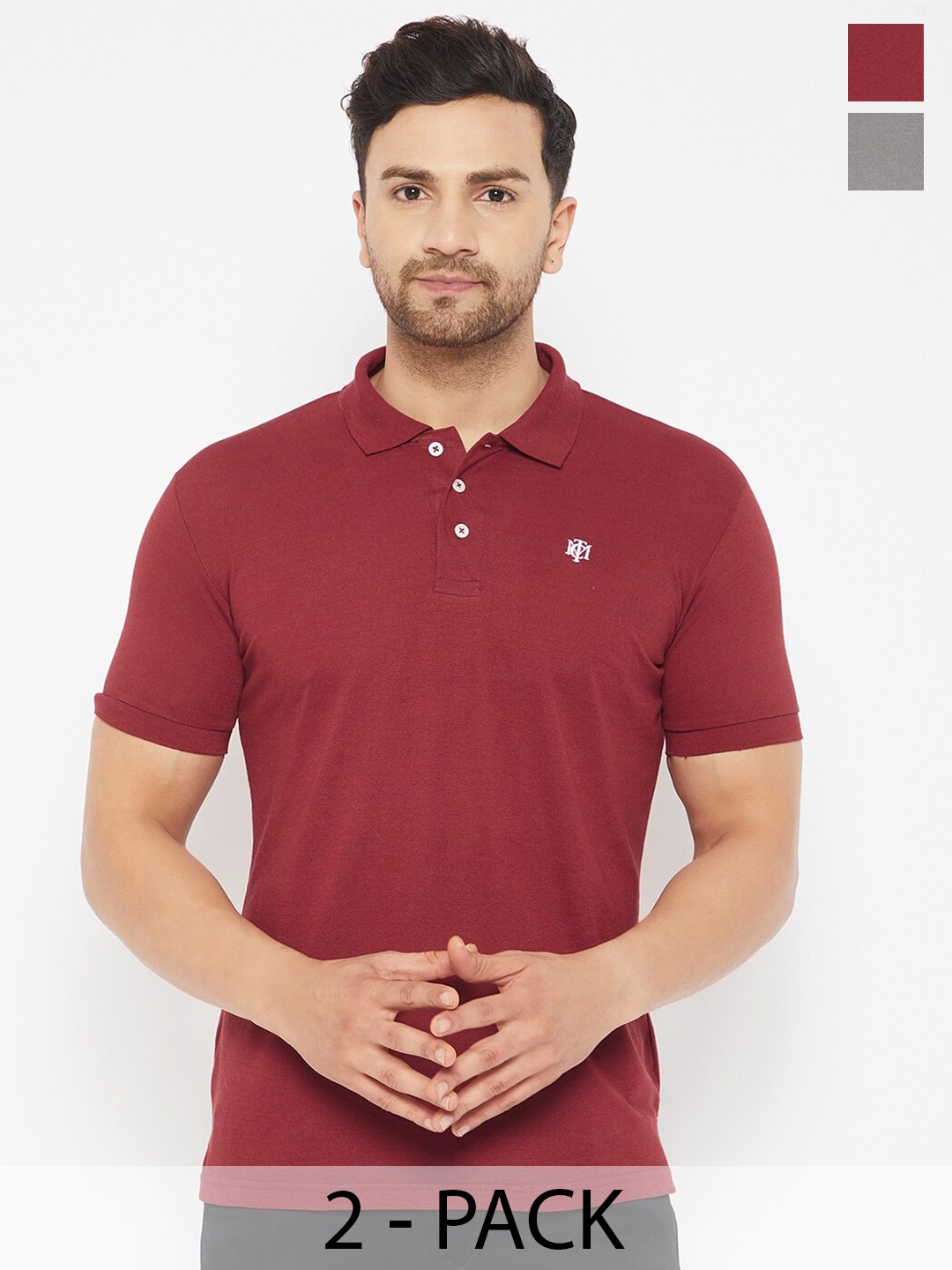 

THE MILLION CLUB Men 2 Polo Collar Applique T-shirt, Maroon