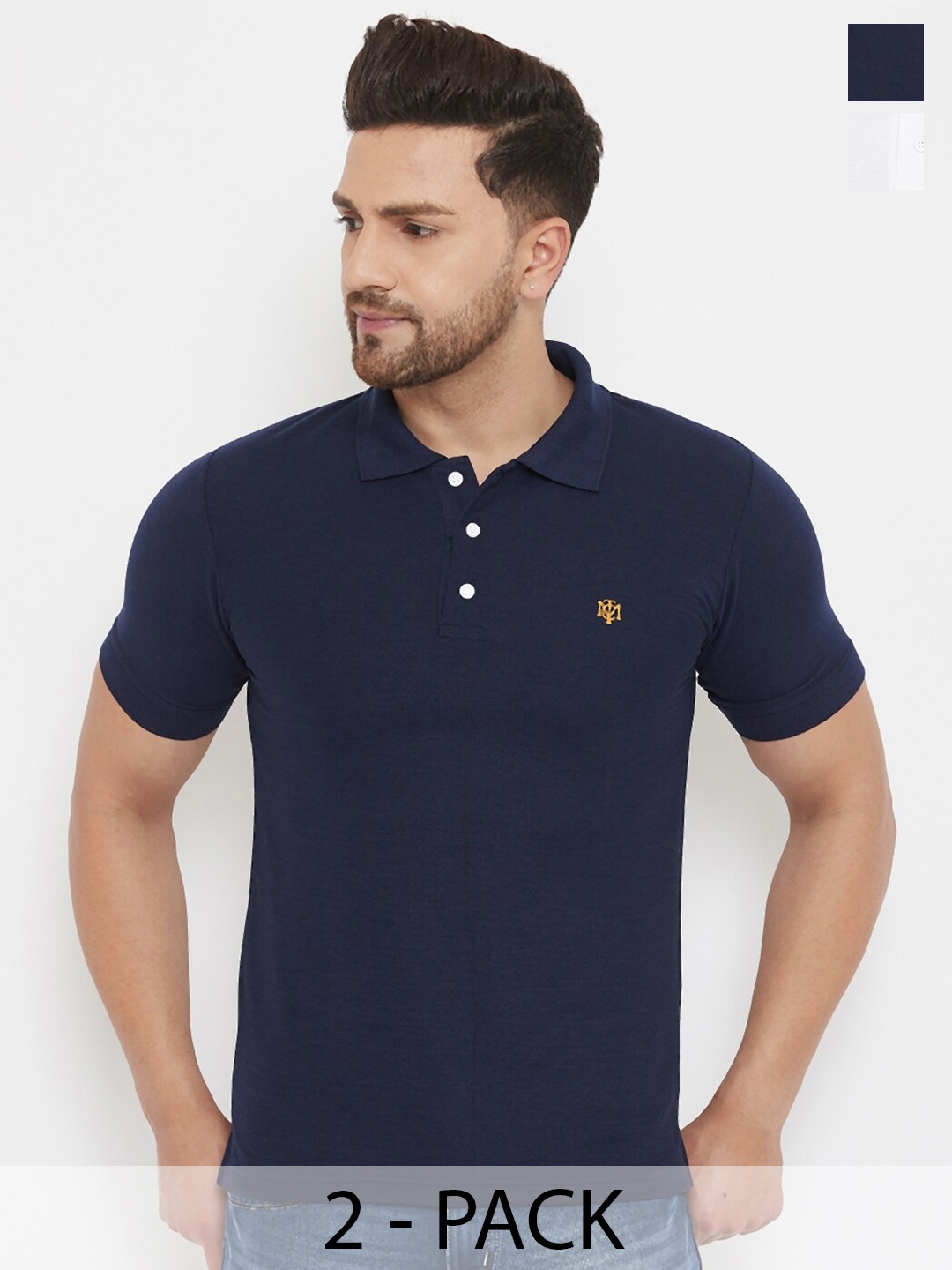 

THE MILLION CLUB Men Pack of 2 Polo Collar T-shirt, White