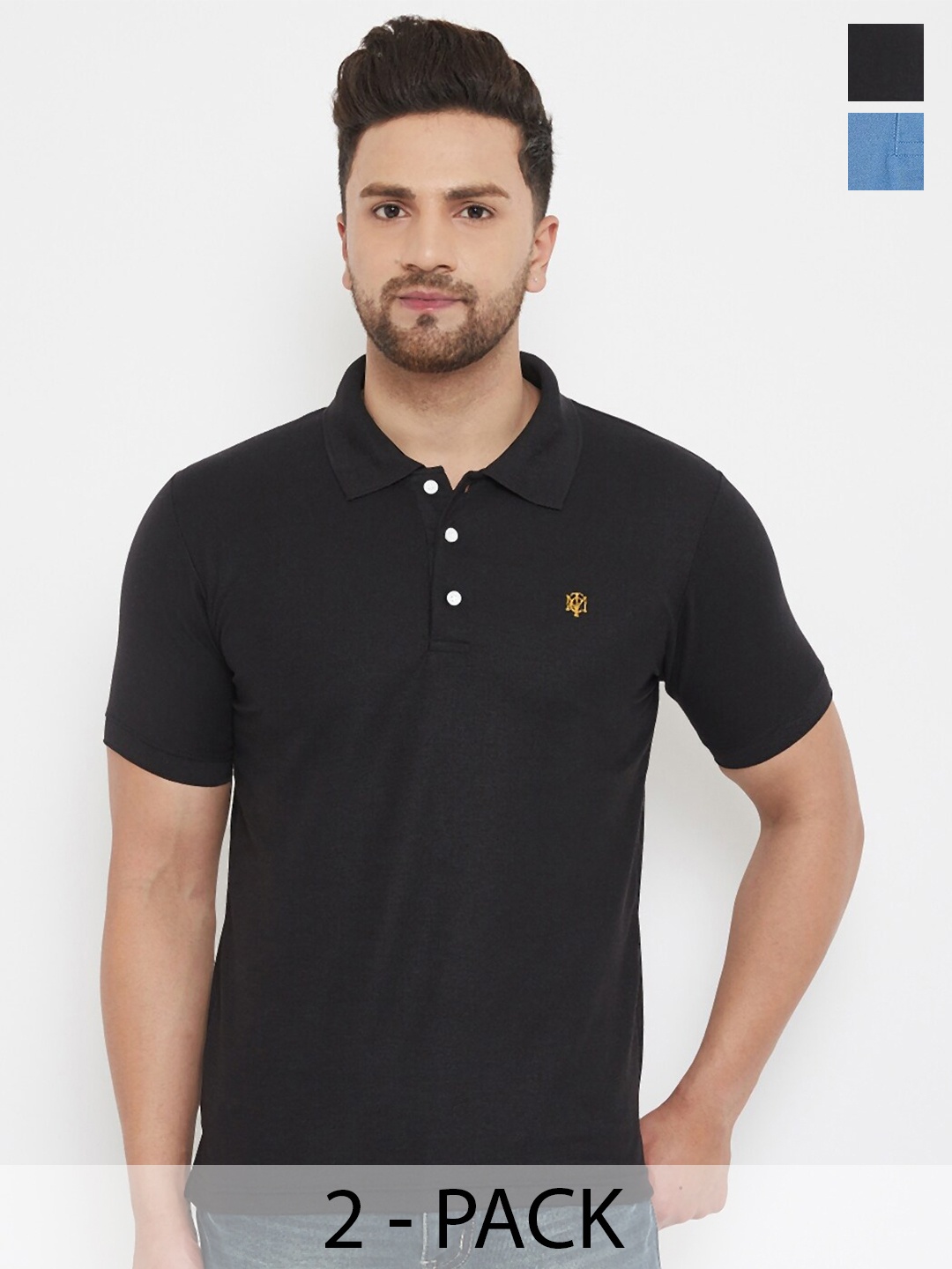 

THE MILLION CLUB Men Pack Of 2 Polo Collar T-shirt, Blue