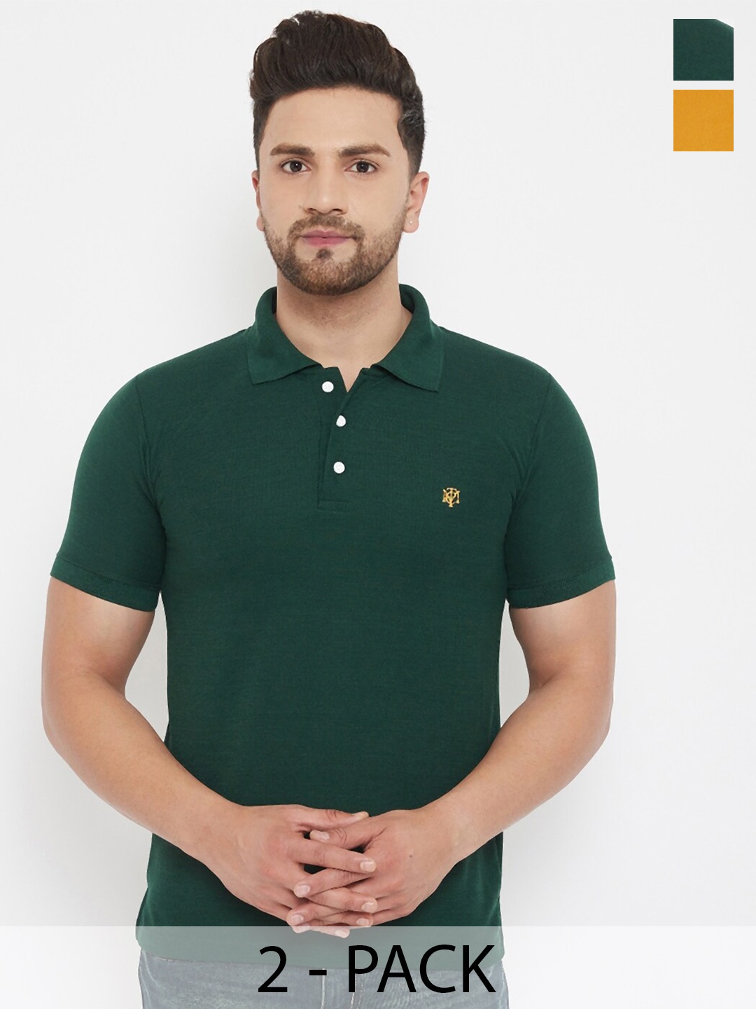 

THE MILLION CLUB Pack Of 2 Polo Collar Applique T-shirt, Green