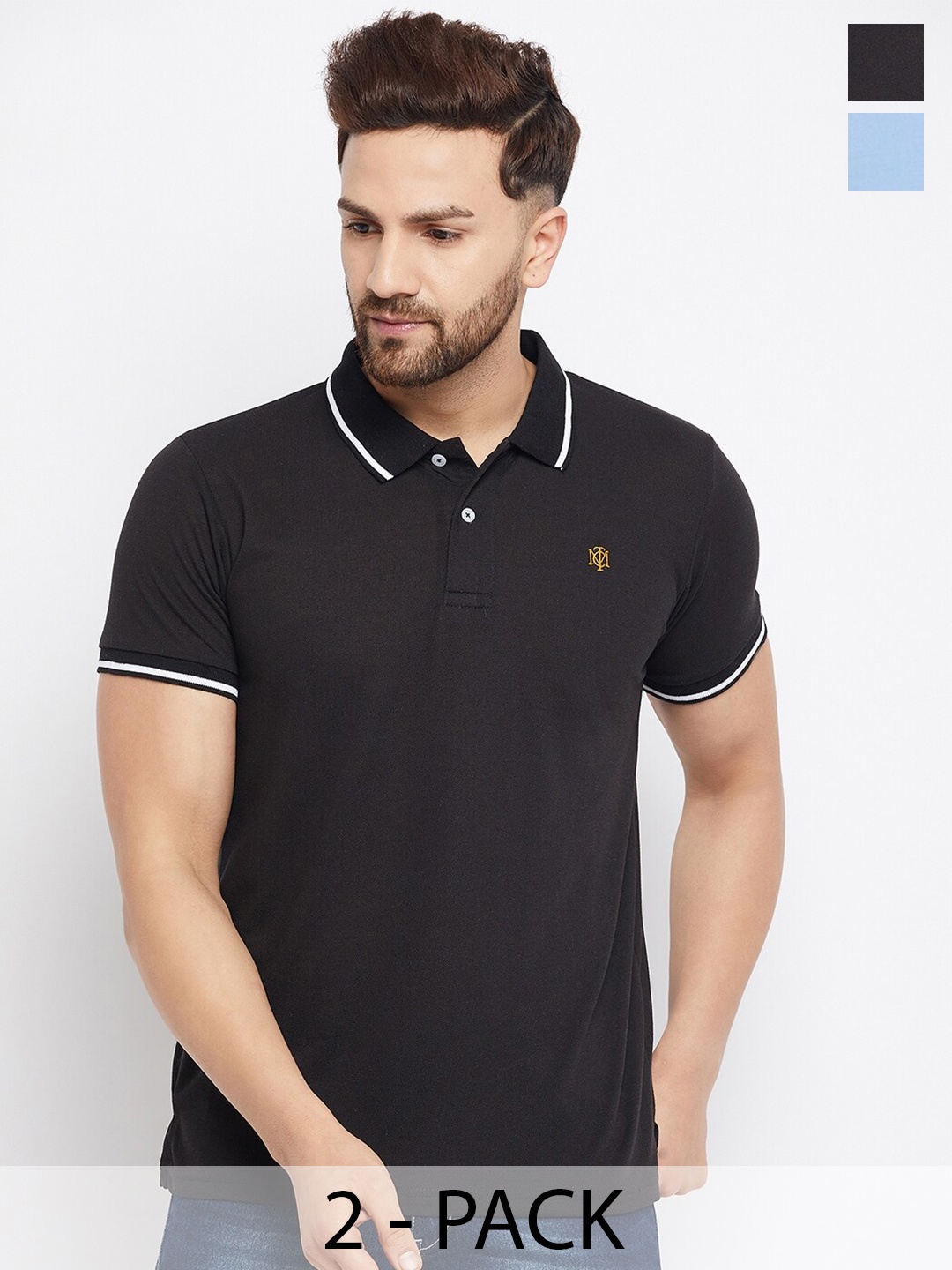 

THE MILLION CLUB Men 2 Polo Collar Applique T-shirt, Blue