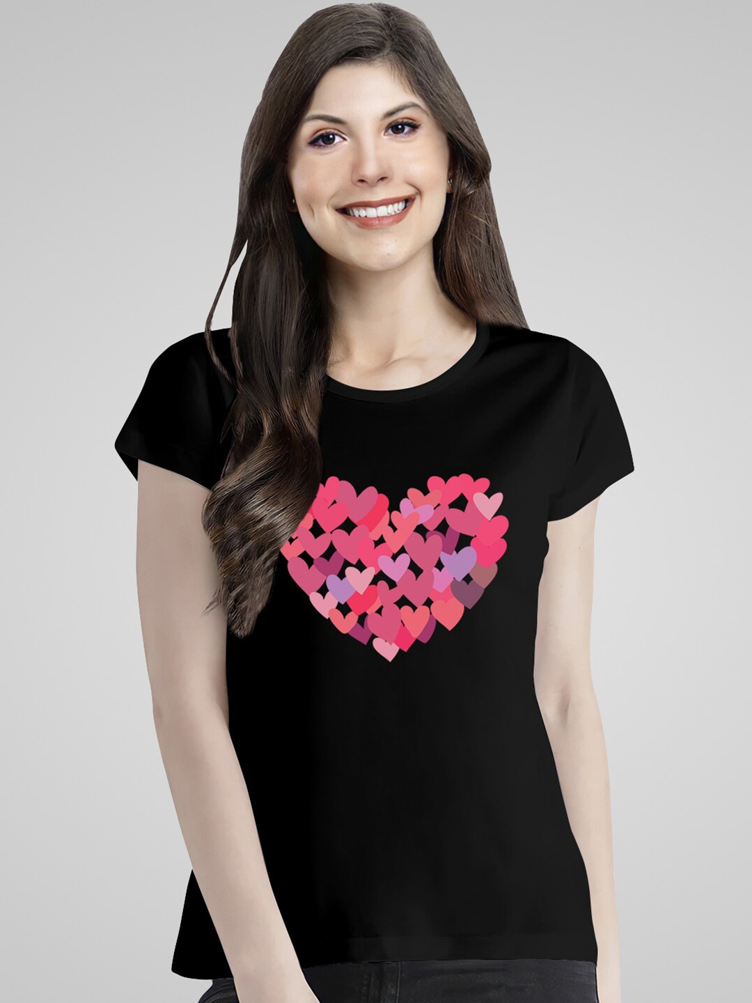 

Pootlu Women Printed Pure Cotton T-shirt, Black