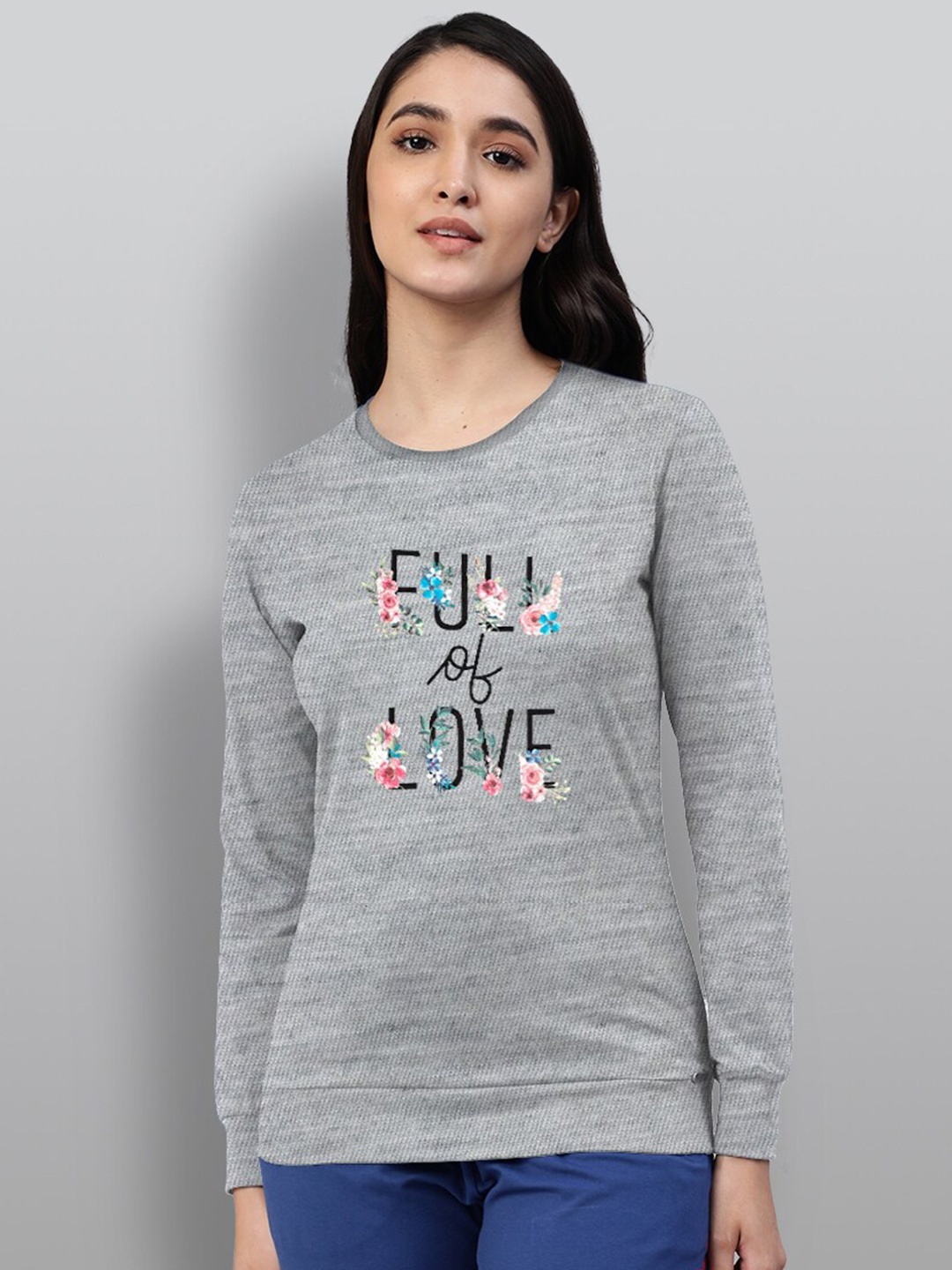 

LYRA Women Printed Sweatshirt, Grey melange