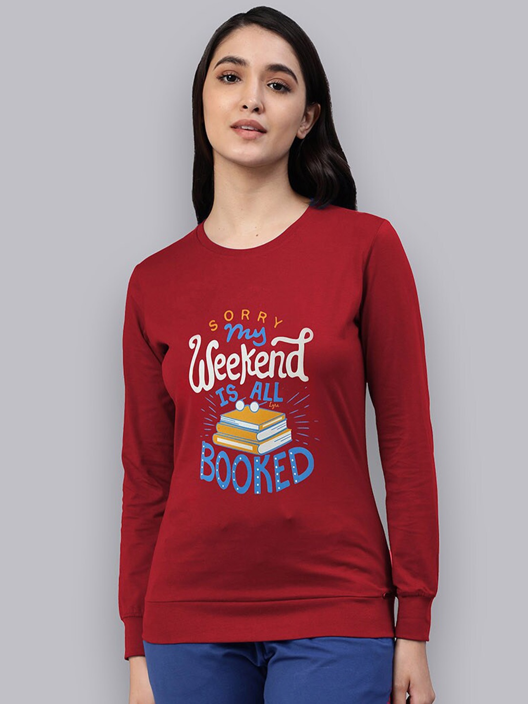 

LYRA Women Printed Sweatshirt, Red
