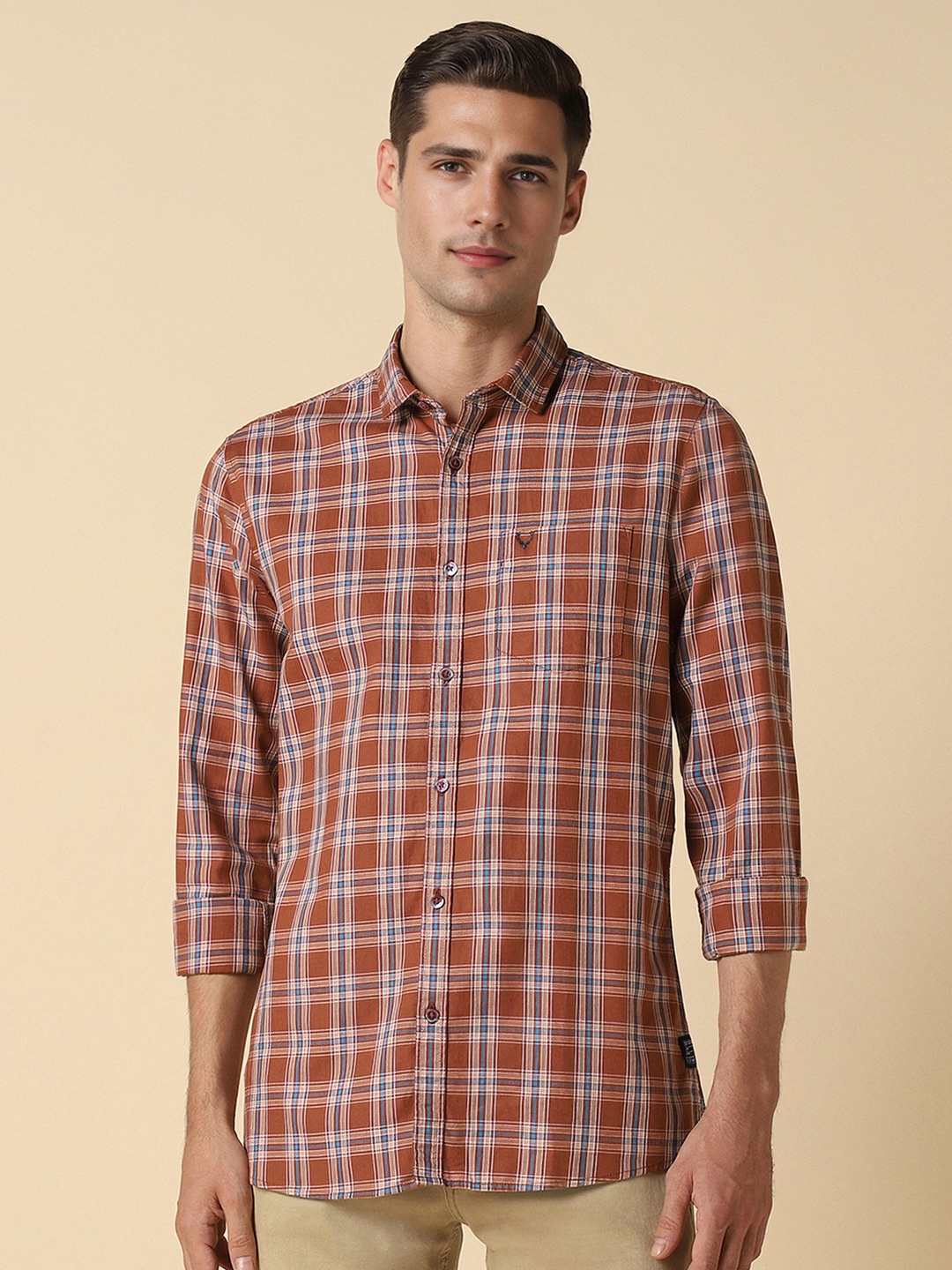 

Allen Solly Men Tartan Checks Opaque Checked Casual Shirt, Brown