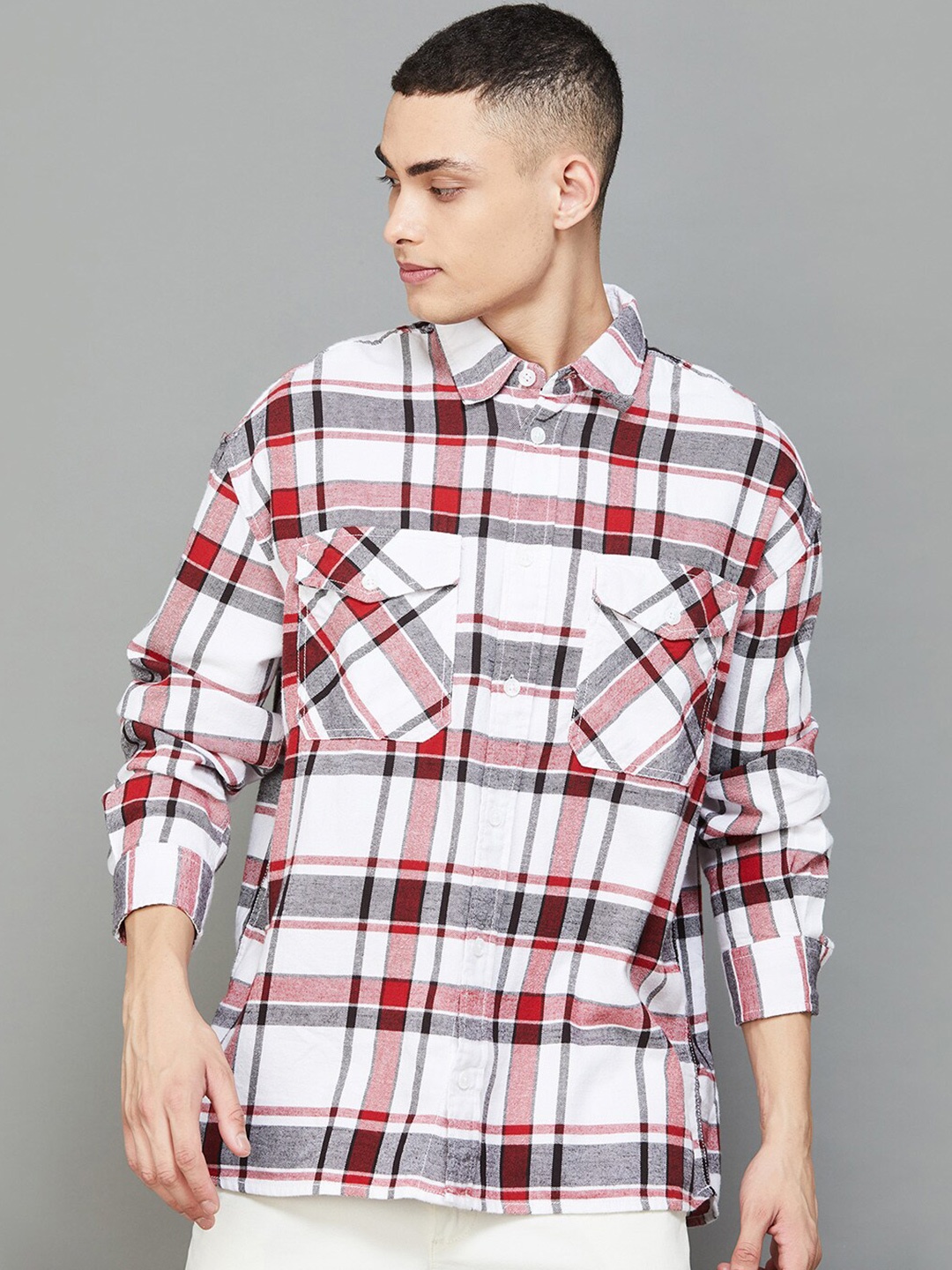 

Fame Forever by Lifestyle Men Tartan Checks Opaque Checked Casual Shirt, White