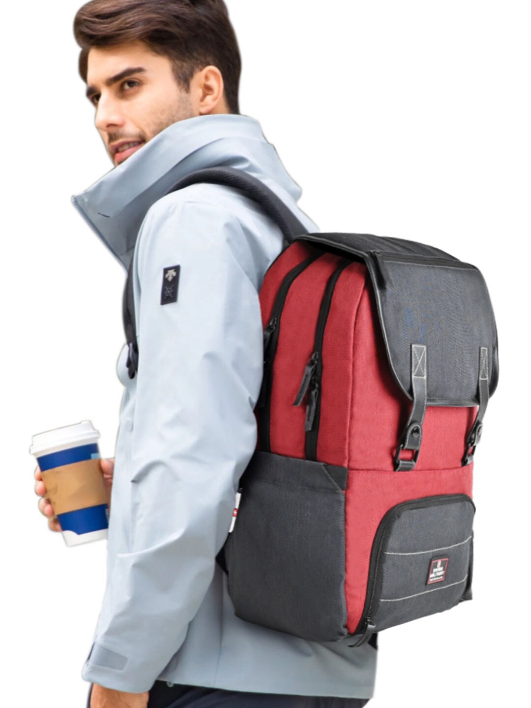 

SWISS MILITARY Unisex Colourblocked Backpack with Compression Straps, Red