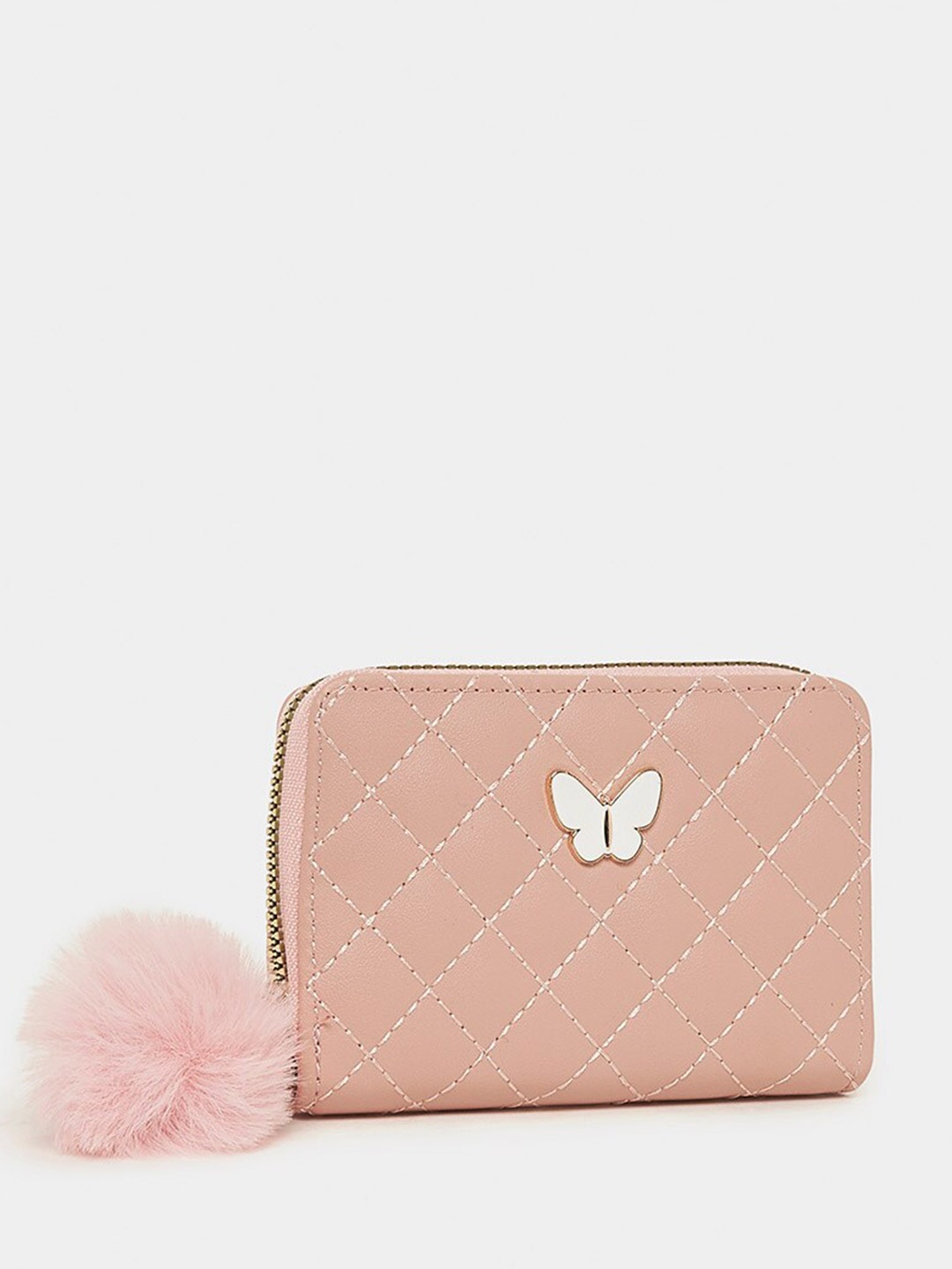 

Styli Women Geometric PU Zip Around Wallet, Pink