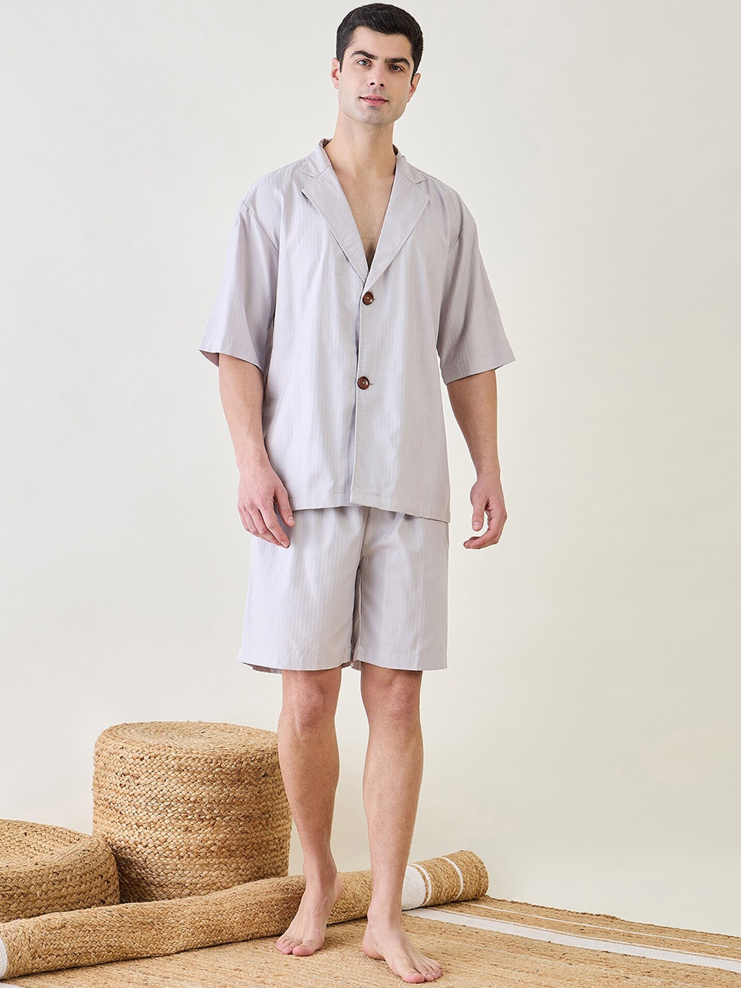

The Kaftan Company Men Striped Night suit, Grey
