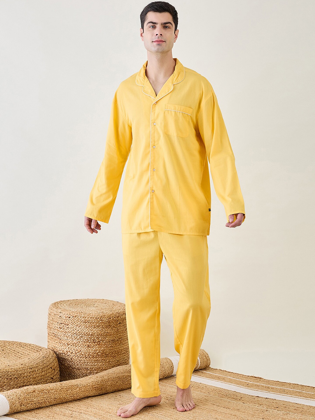 

The Kaftan Company Men Night suit, Yellow