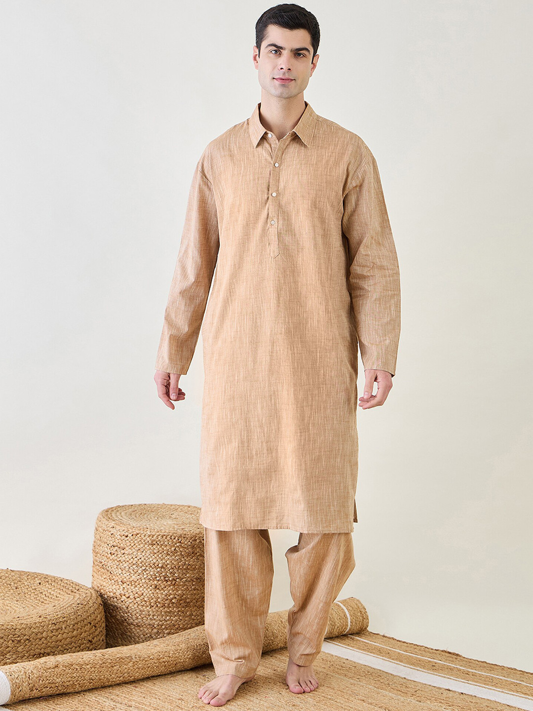 

The Kaftan Company Men Night suit, Beige