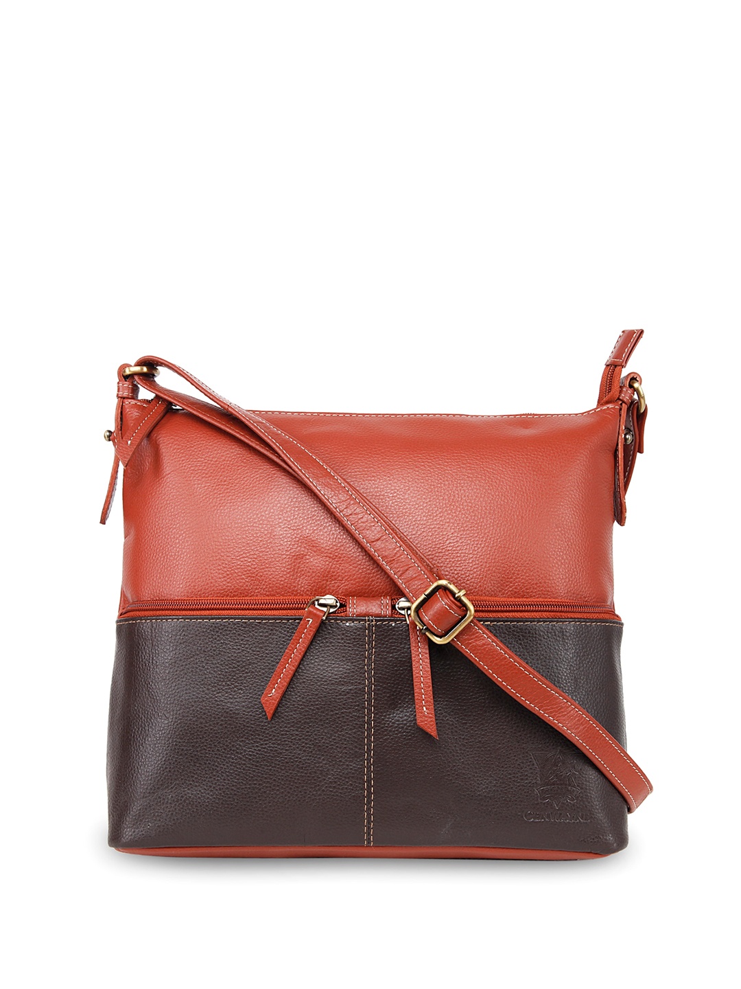 

GENWAYNE Colourblocked Leather Structured Sling Bag, Tan