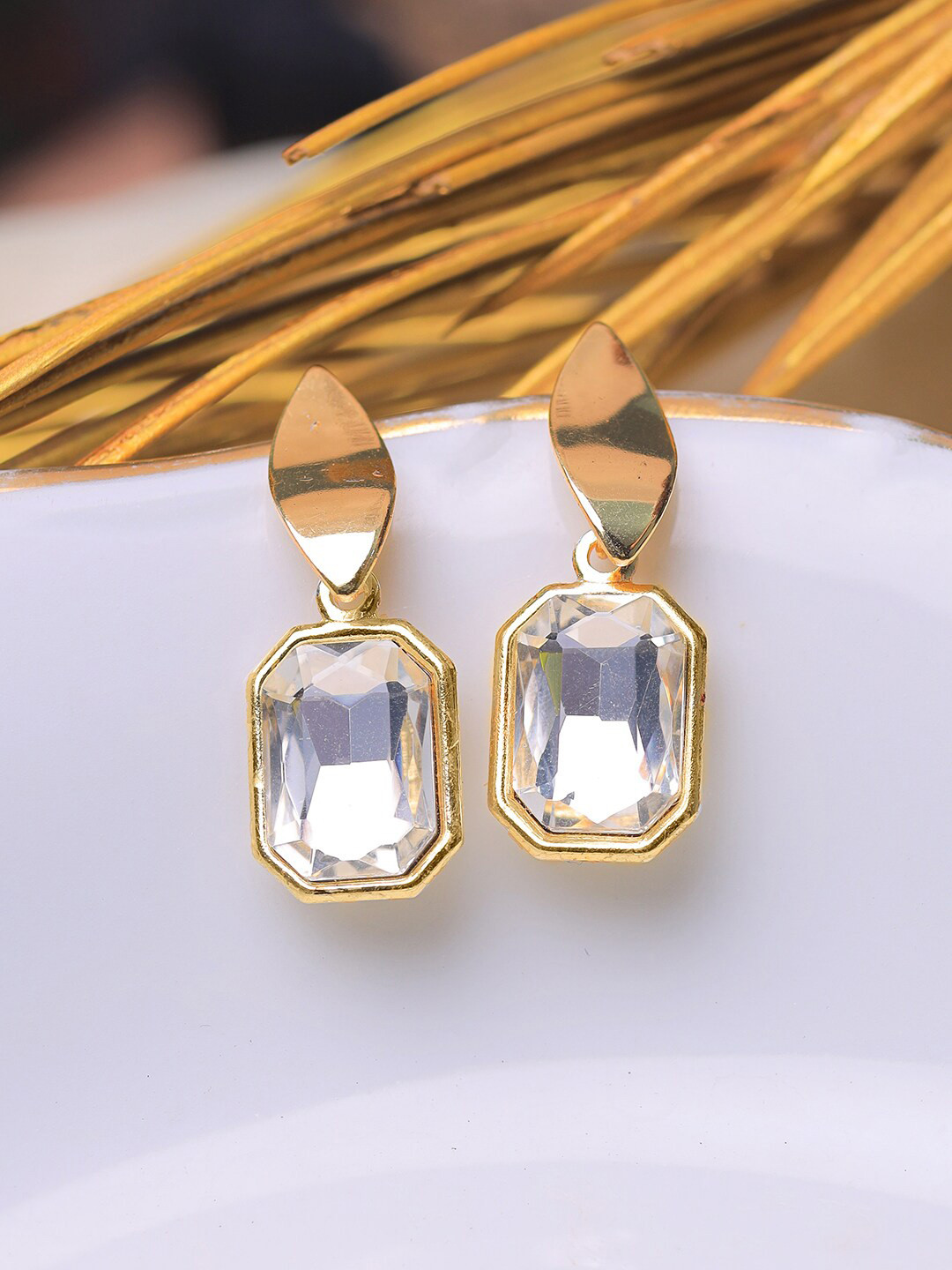 

Ayesha Gold-Plated Rhinestone Contemporary Drop Earrings