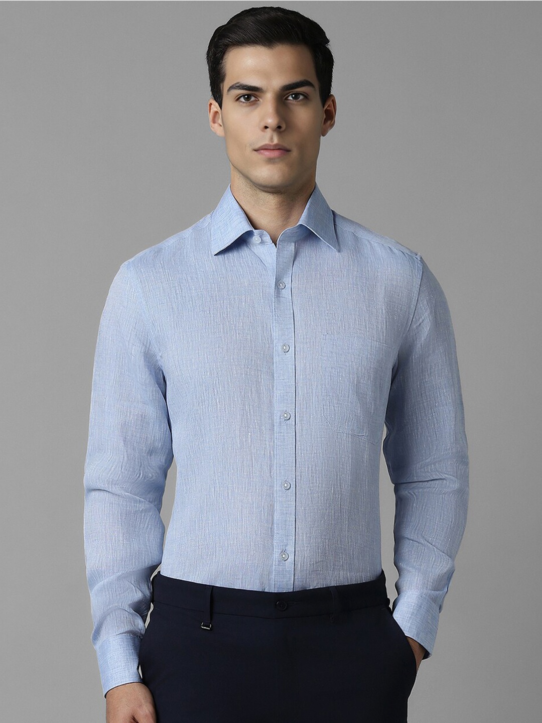 

Louis Philippe Men Pinstripes Opaque Striped Formal Shirt, Blue