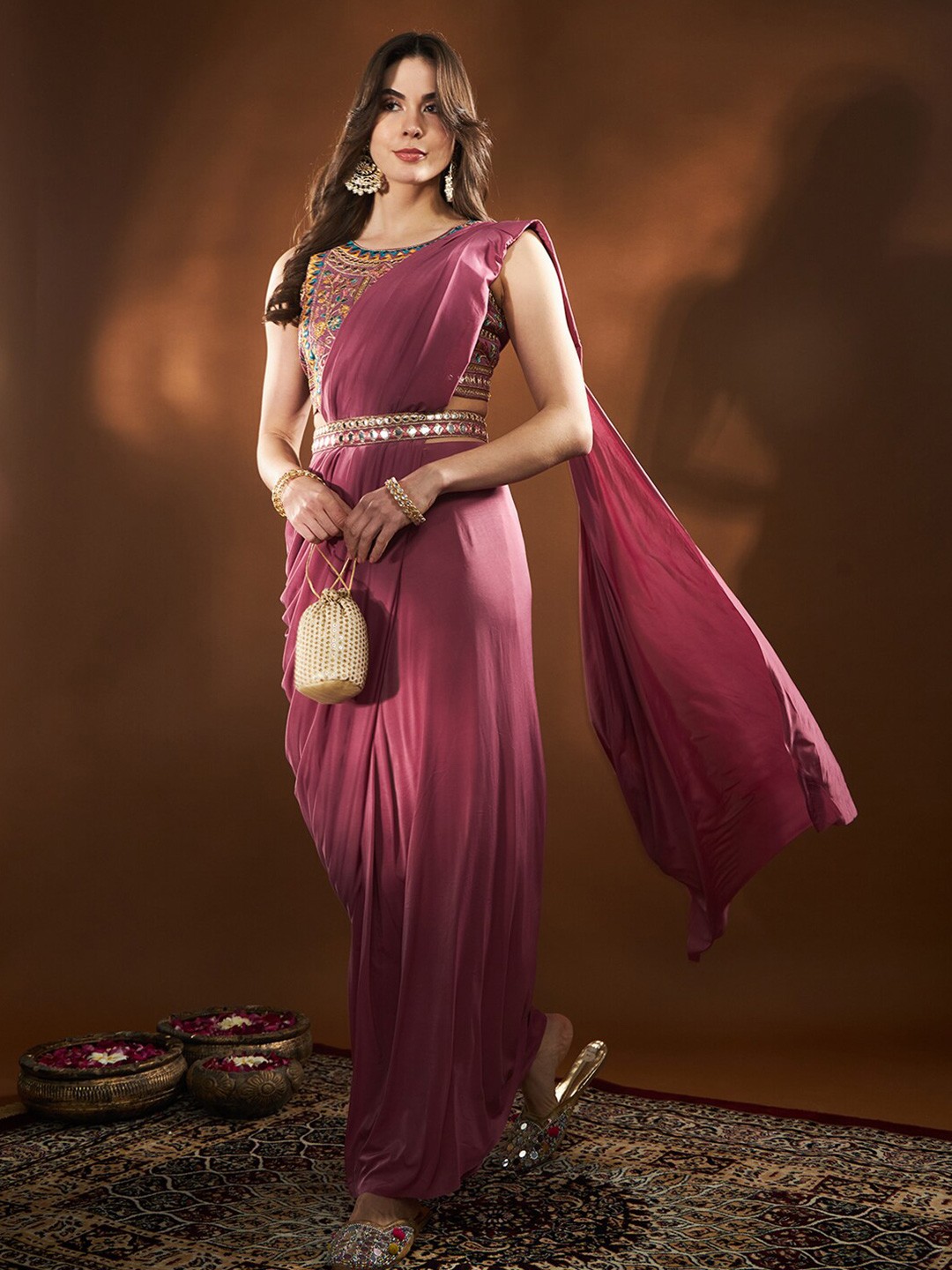 

THE52 Embellished Ready to Wear Saree, Pink