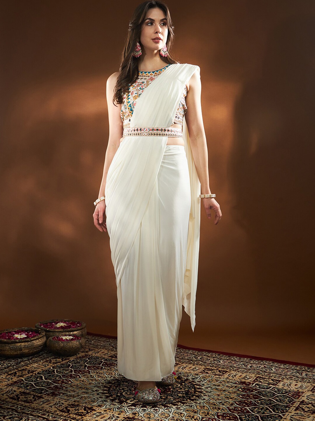 

THE52 Embellished Ready to Wear Saree, White