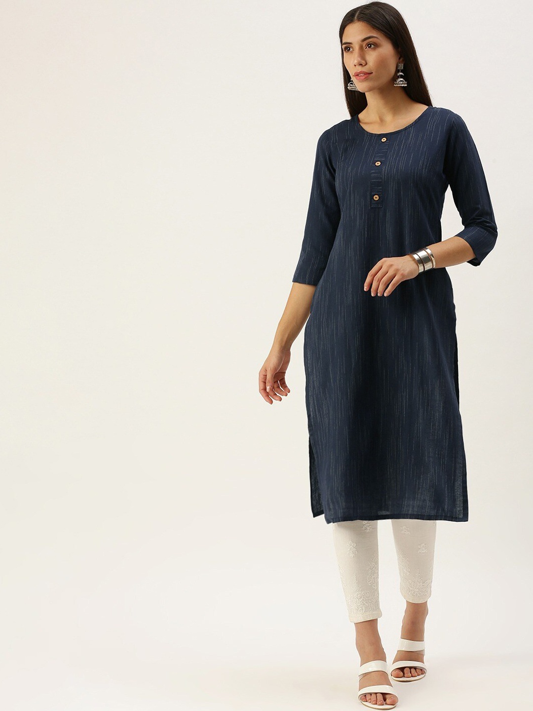 

KALINI Woven Design Straight Kurta, Navy blue