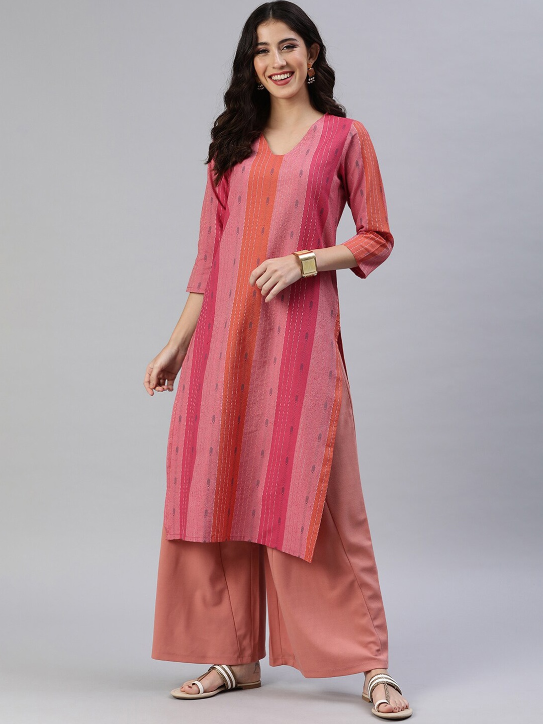 

KALINI Striped V-Neck Kurta, Red