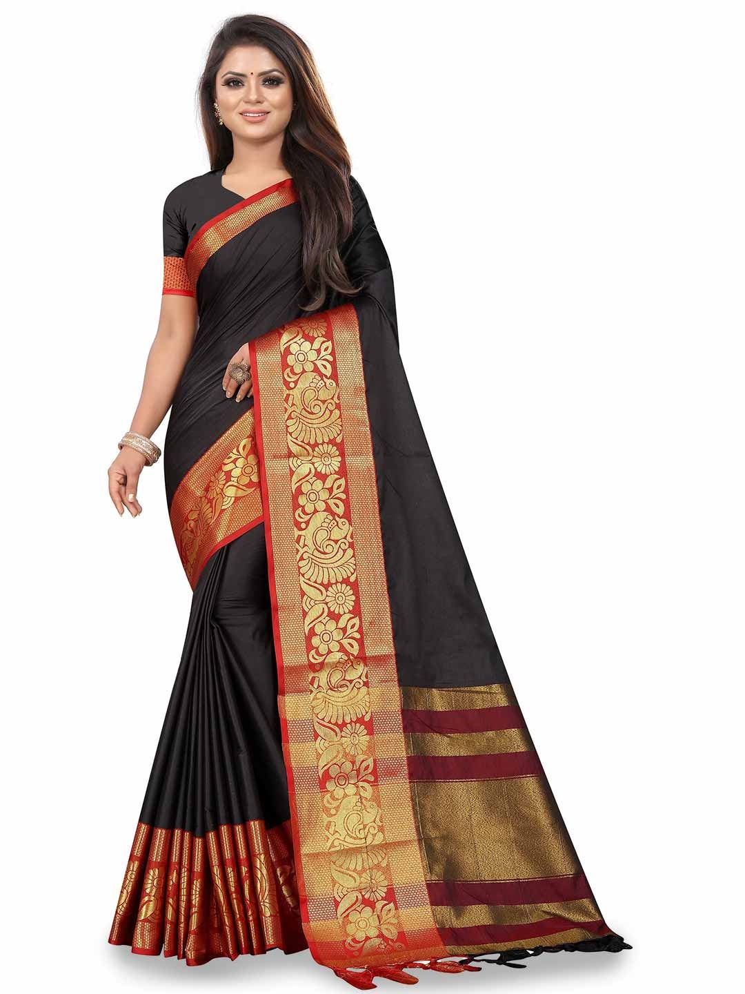 

KALINI Woven Design Zari Kanjeevaram Saree, Black