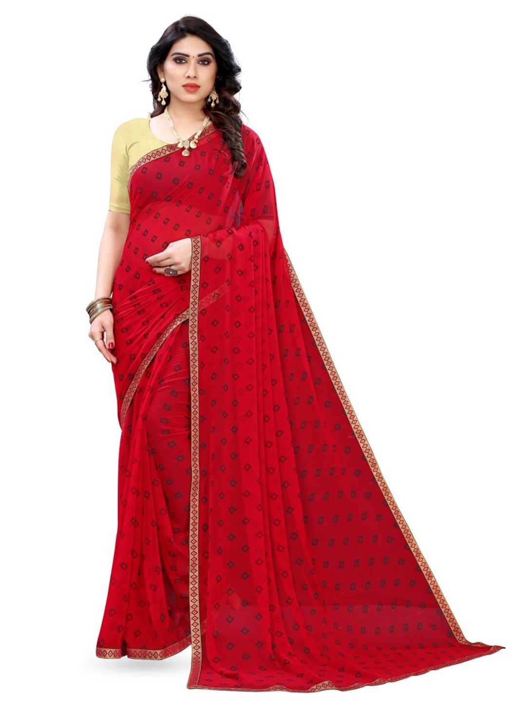 

KALINI Embroidered Silk Cotton Kanjeevaram Saree, Red