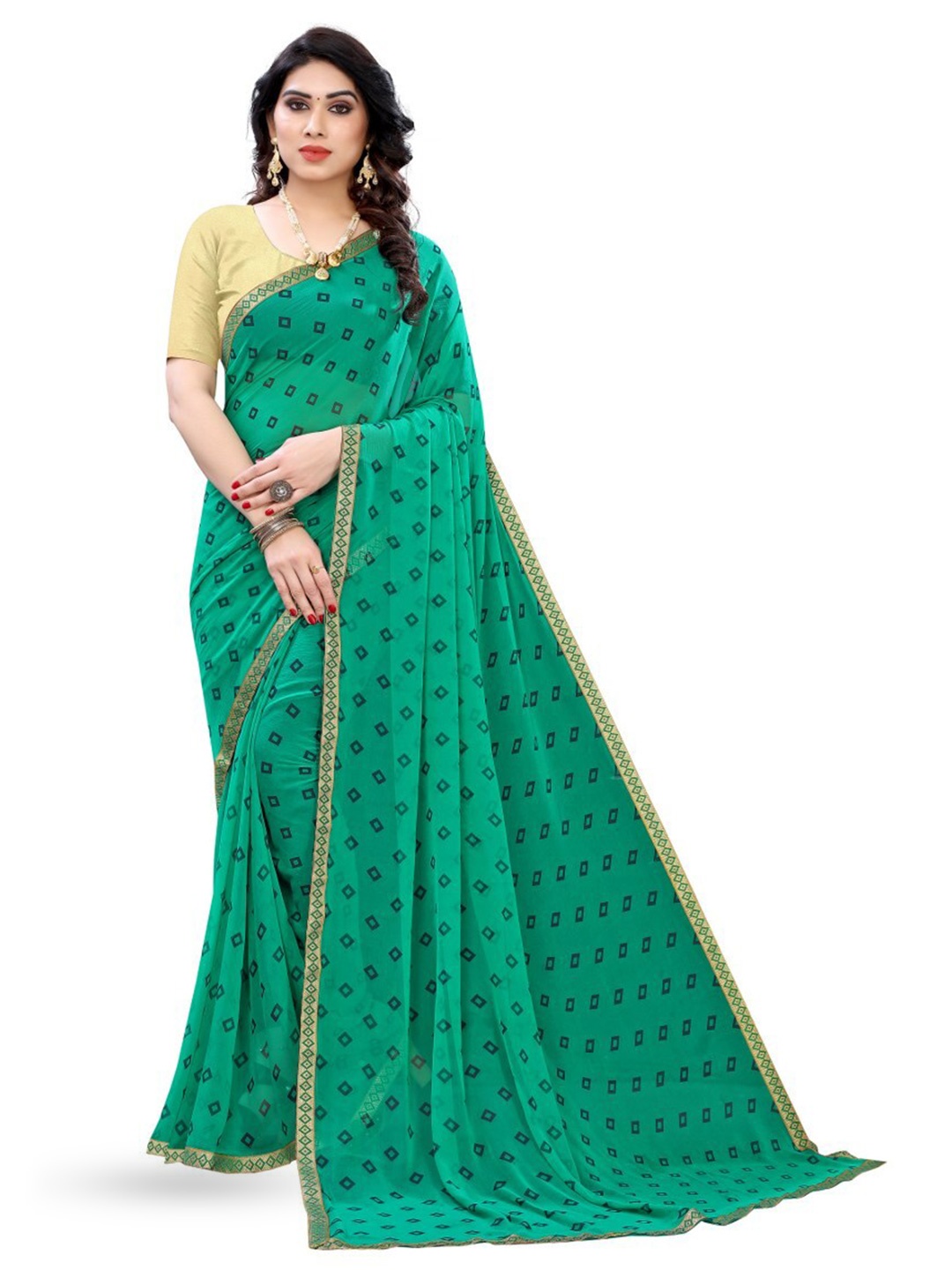 

KALINI Embroidered Kanjeevaram Saree With Blouse Piece, Green