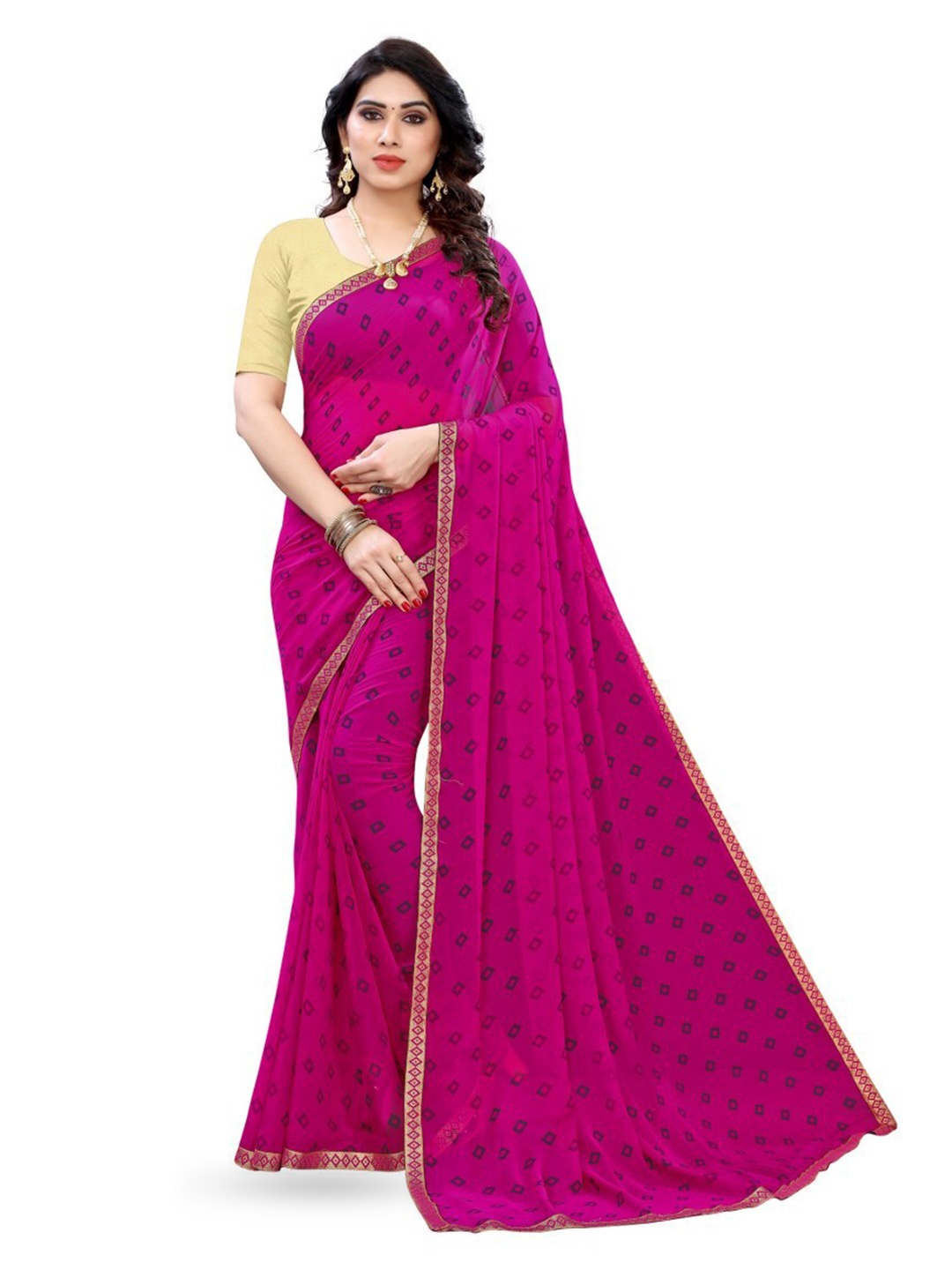 

KALINI Woven Design Zari Bandhani Saree With Blouse Piece, Pink