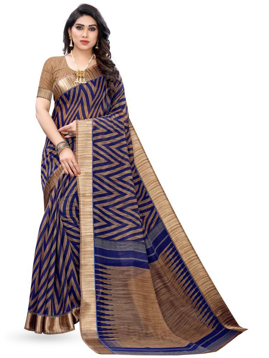 

KALINI Zari Silk Cotton Narayan Peth Saree, Navy blue