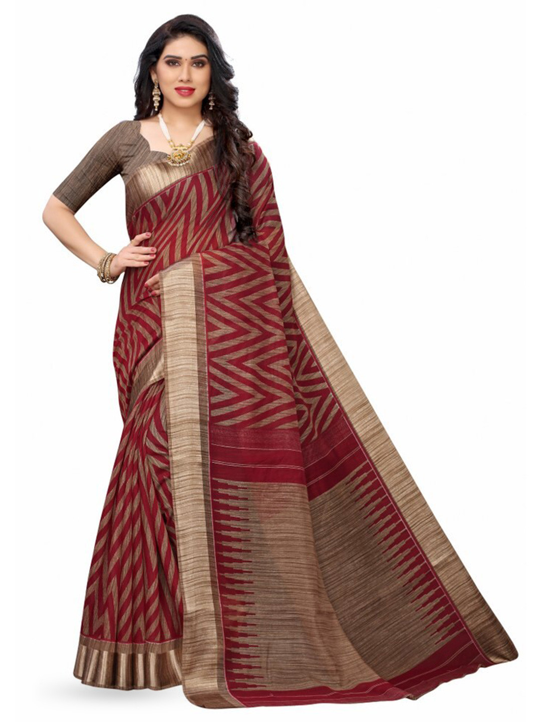 

KALINI Silk Cotton Saree, Red