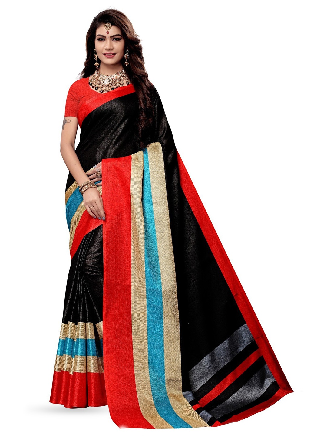 

KALINI Kanjeevaram Saree With Blouse Piece, Black