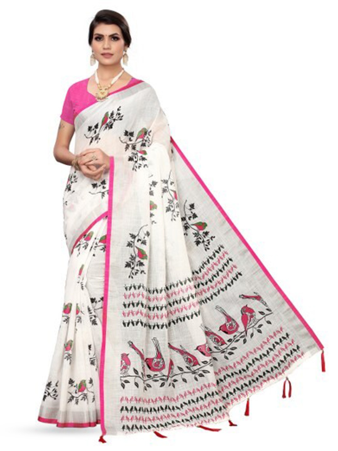 

KALINI Ethnic Motifs Zari Silk Cotton Saree, Pink